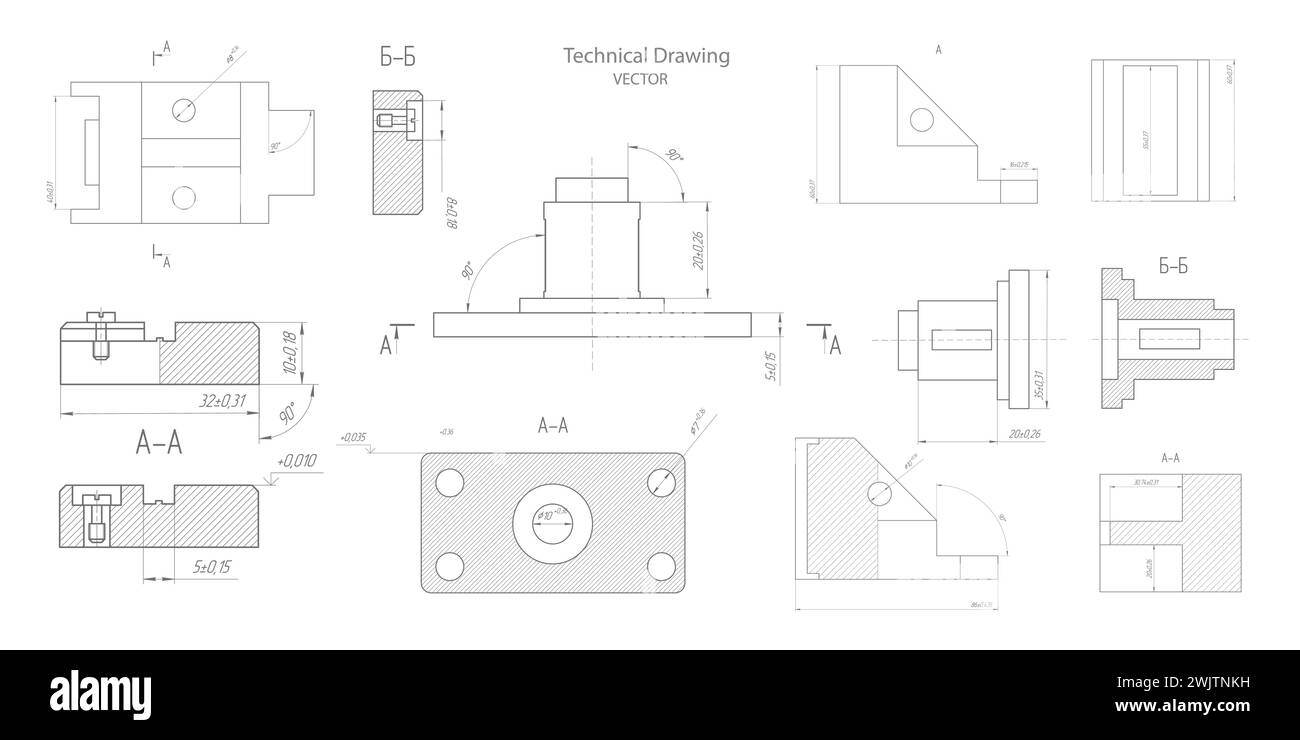 Technische Zeichnung Hintergrund .Maschinenbau Zeichnung . Technologie-Banner.Vektor-Illustration. Stock Vektor