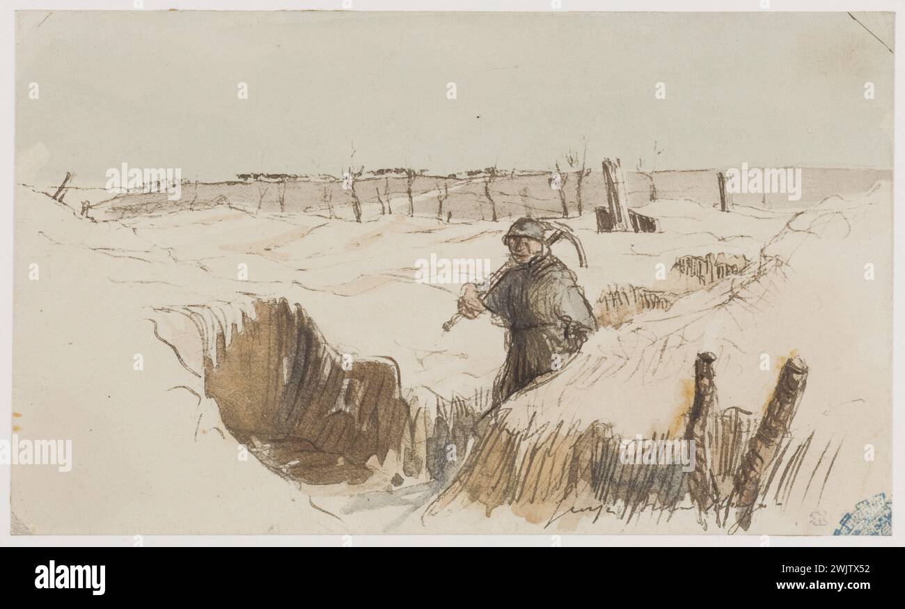 Georges Hugo (1868-1925). Krieg 1914-1918. Skizze wurde während des Krieges ausgeführt. Pen und Waschen. Paris, das Haus von Victor Hugo. Skizze, Zeichnung, Great war, war 14-18, war 1914-1918, Erster Weltkrieg Stockfoto