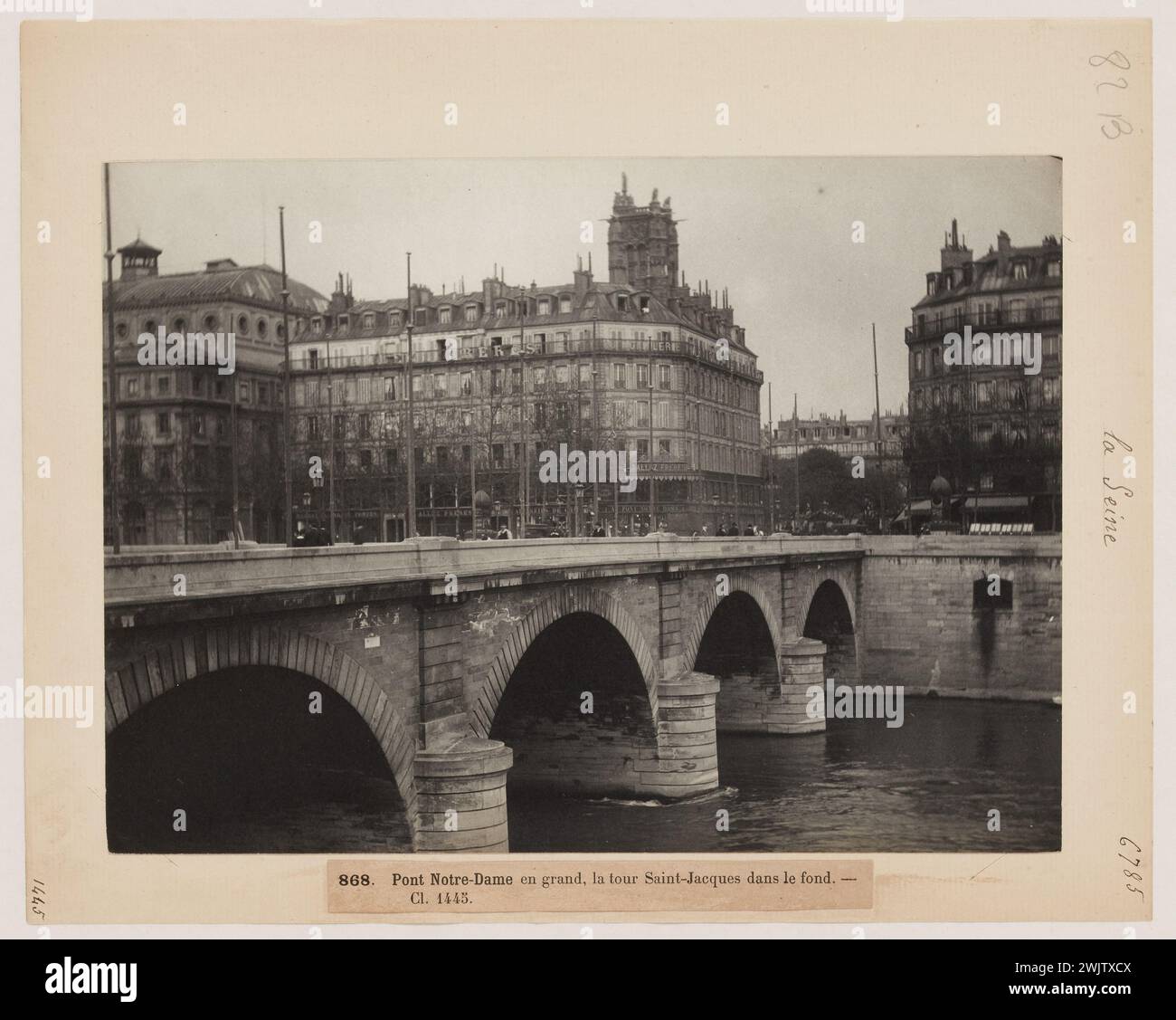 Blancard, Hippolyte (1843-D.1924), Pont Notre-Dame und Tour Saint-Jacques, 4. Arrondissement, Paris. (Dummy-Titel), 1890. Platin-Verlosung. Carnavalet Museum, Geschichte von Paris. Stockfoto