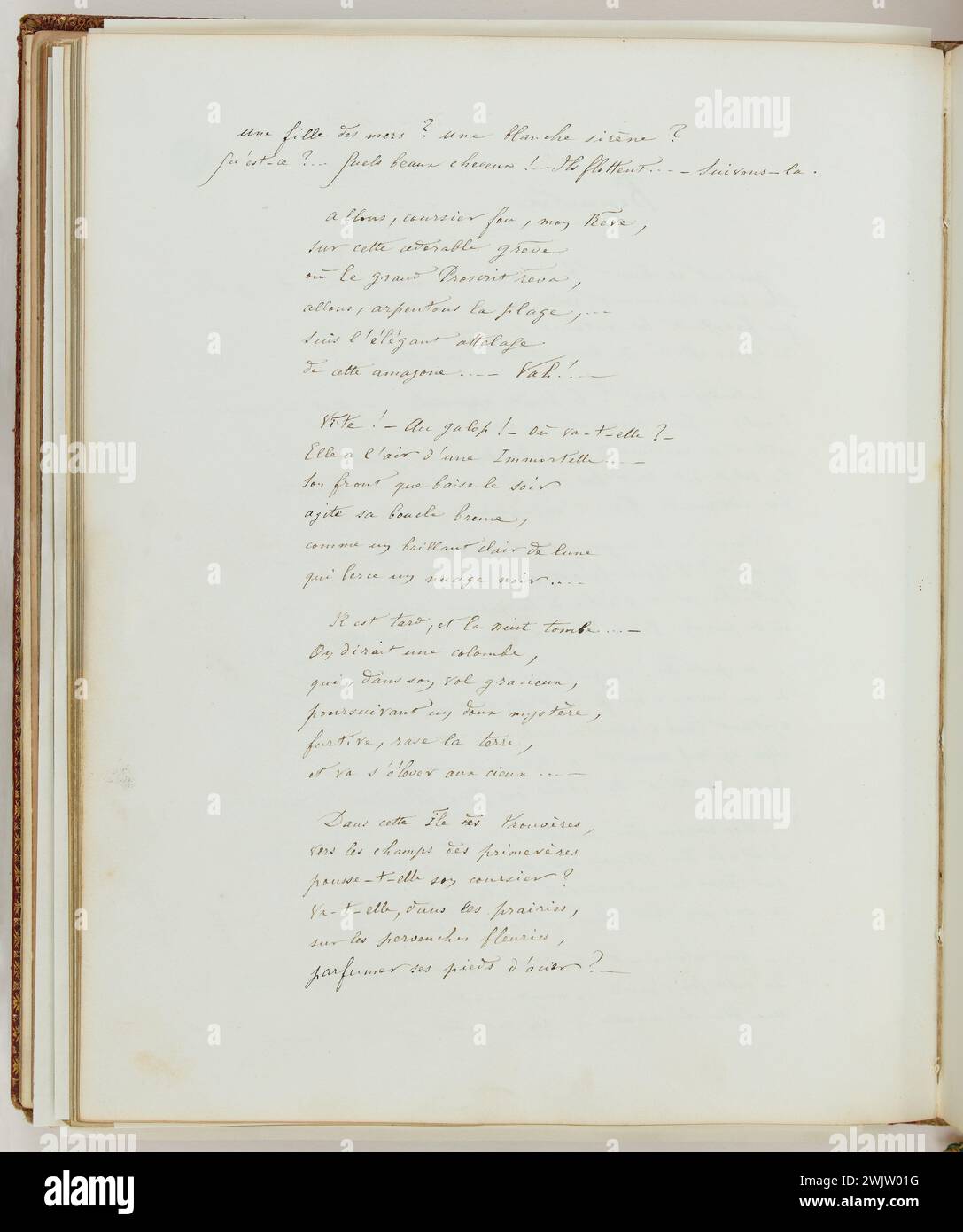 JOSS oder Album Nicolle (gehört Joséphine Nicolle, Schwägerin des verbotenen Bonnet-Duverdier). Engagiertes Gedicht an Miss Joss, „Meeting“. Tinte auf Papier. Anonymer Autor, Mai 1865. Paris, das Haus von Victor Hugo. 53634-19 Album Joss, Album Nicolle, Dedicace, Handschrift, Tinte auf Papier, Exil, Gedicht, poesie, Sitzung, 19. 19. 19. 19. 19. 19. 19. 19. 19 19. Jahrhundert Stockfoto