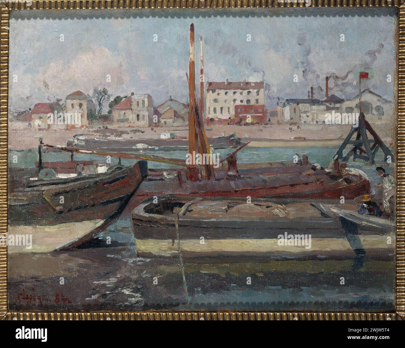 Auguste Lepere (1849-1918). Die seine am Quai de la Rapée. Öl auf Leinwand, 1884. Paris, Carnavalet Museum. 27103-1 Boot, Quai de la Rapee, seine, Xieme XII 12. Arrondissement, Öl auf Leinwand Stockfoto