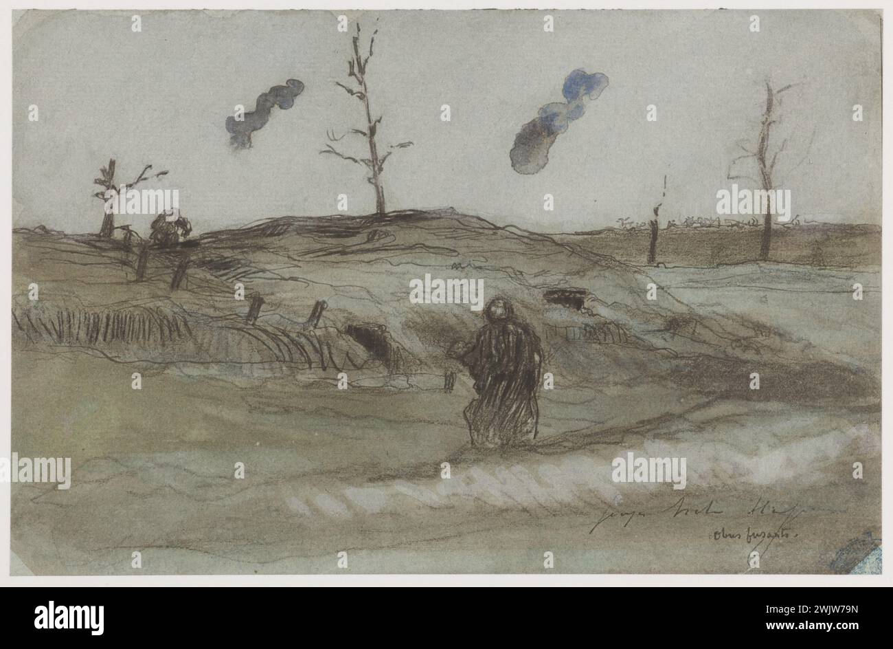 Georges Hugo (1868-1925). Krieg 1914-1918. Skizze wurde während des Krieges ausgeführt. Pen und Waschen. Paris, das Haus von Victor Hugo. Skizze, Zeichnung, Great war, war 14-18, war 1914-1918, Erster Weltkrieg Stockfoto