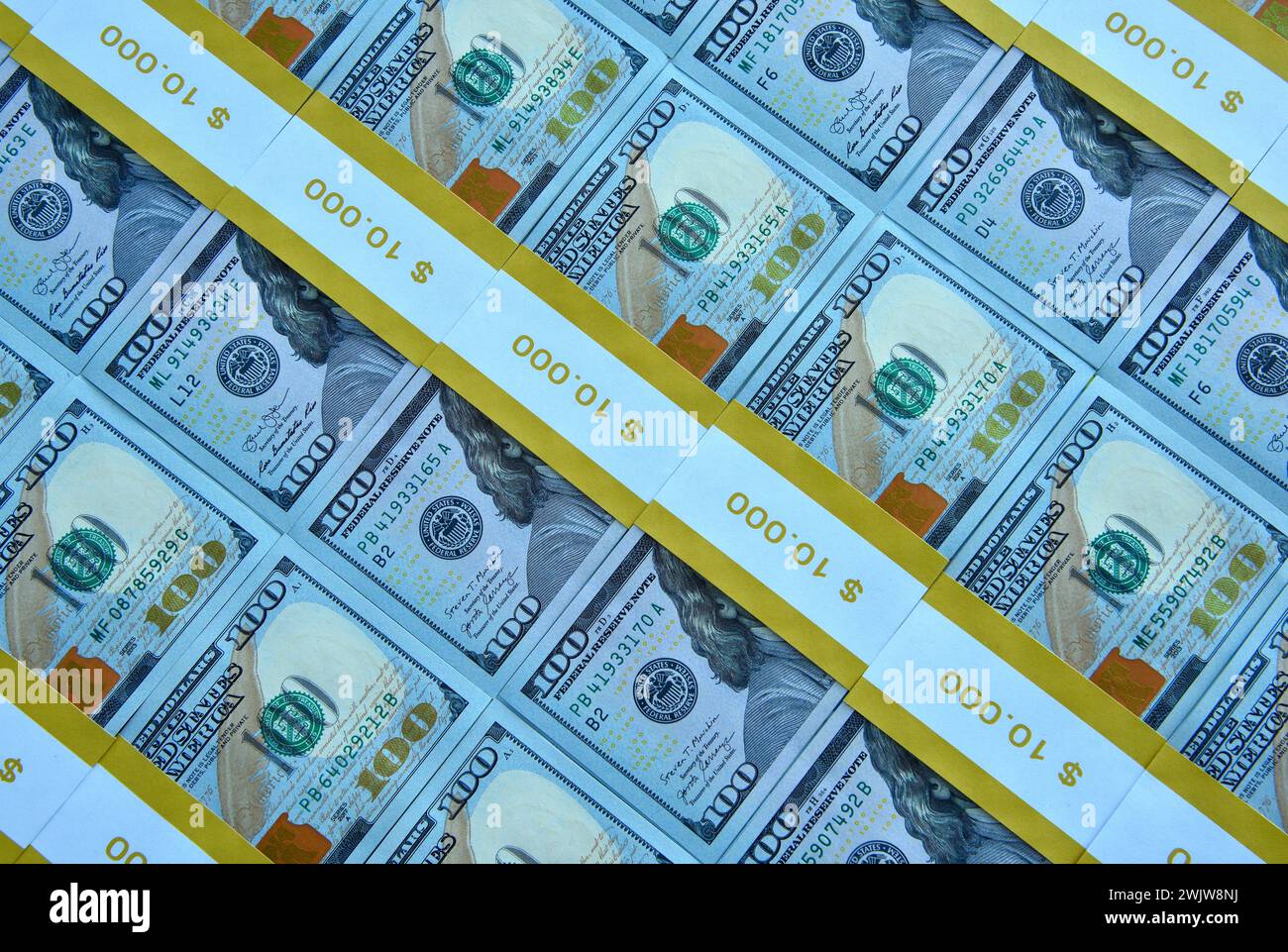 Bundles von US-Dollar-Banknoten Hintergrund. Geschäfts-, Finanz- und Investitionskonzept. Nahaufnahme Stockfoto