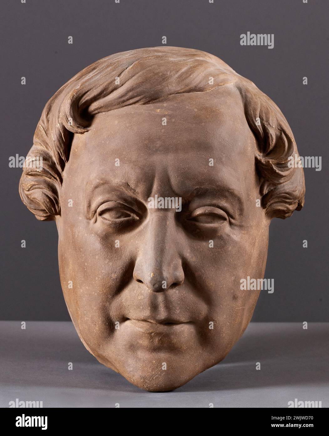 Jean-Pierre Dantan (dit Dantan Young). Ernsthaftes Porträt des Komponisten Gioacchino Rossini (1792-1868). Terrakotta-patiniertes Gips. Paris, Carnavalet Museum. 53357-9 Komponist, Italienisch, Patina mit Patina, seriöses Porträt, Terrakotta Stockfoto