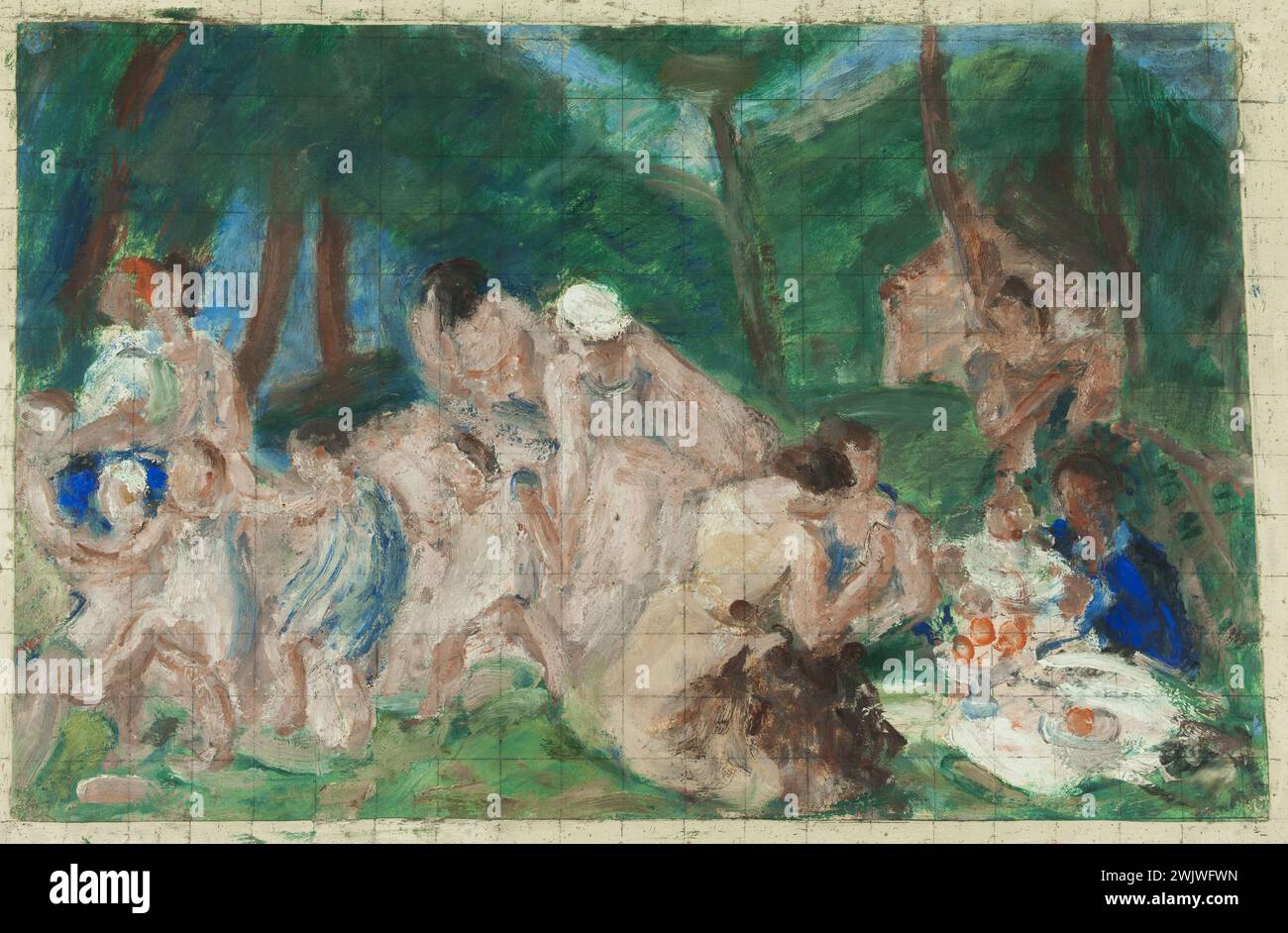 Jean-Alfred Adler (1889-1942). 'Farandole', Skizze für den Innenhof der Jungen, Schulrue Kuss in Paris (13tharr.). Öl auf Karton. 1933. Museum der Schönen Künste der Stadt Paris, Petit Palais. 76928-31 Kampagne, Tanz, Kind, Skizze, Farandole, Frau, Wald, Gruppe, Öl, Freizeit, Landschaft, Picknick, 20. XX. 20. 20. Jahrhundert Stockfoto