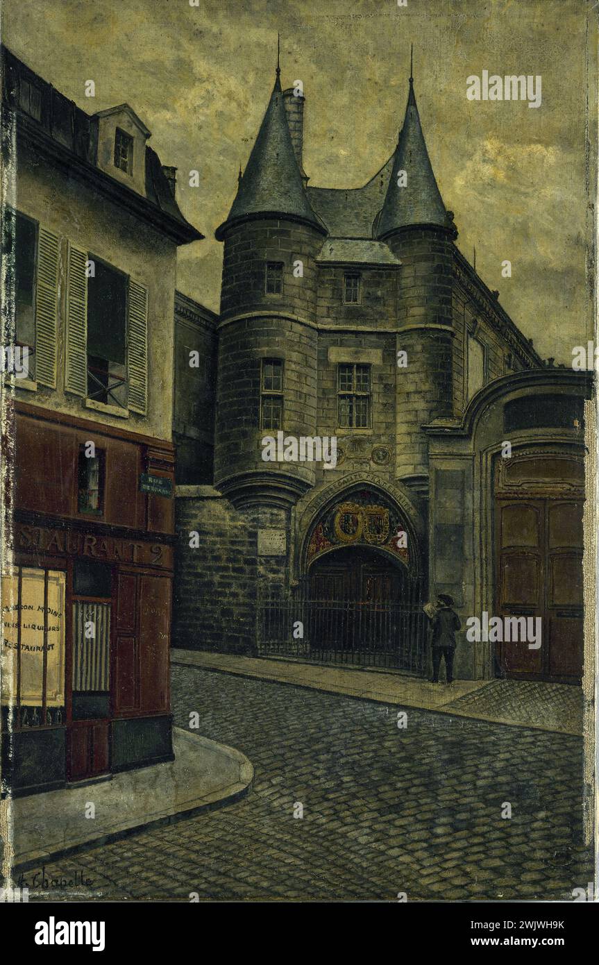 Henri Chapelle (1850-1925). Das Portal de l'Hotel de Clisson, rue des Archives, 1898. Öl auf Leinwand. Paris, Carnavalet Museum. 37652-15 Arrondissement III, Hotel de Clisson, Hotel Specific, IIIEME 3EME 3, IVEME IV 4. 4. 4. 4. Arrondissement, Le Marais, Portal, Quartier du Marais, rue des Archives, rue Pavee, Öl auf Leinwand Stockfoto