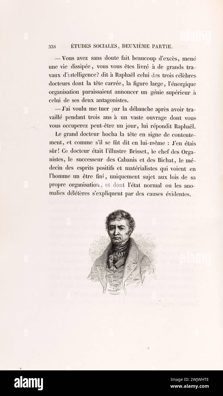 Anonym. "La Skin de Chagrin", Roman von Honoré de Balzac (1799-1850), illustrierte Ausgabe. „Doctor Brisset“. Stahlgravur. Edition H. Delloye und Victor Lecou, 1838. Paris, Maison de Balzac. Illustration, die Haut der Trauer, illustre Arbeit, Roman, literarische Arbeit Stockfoto