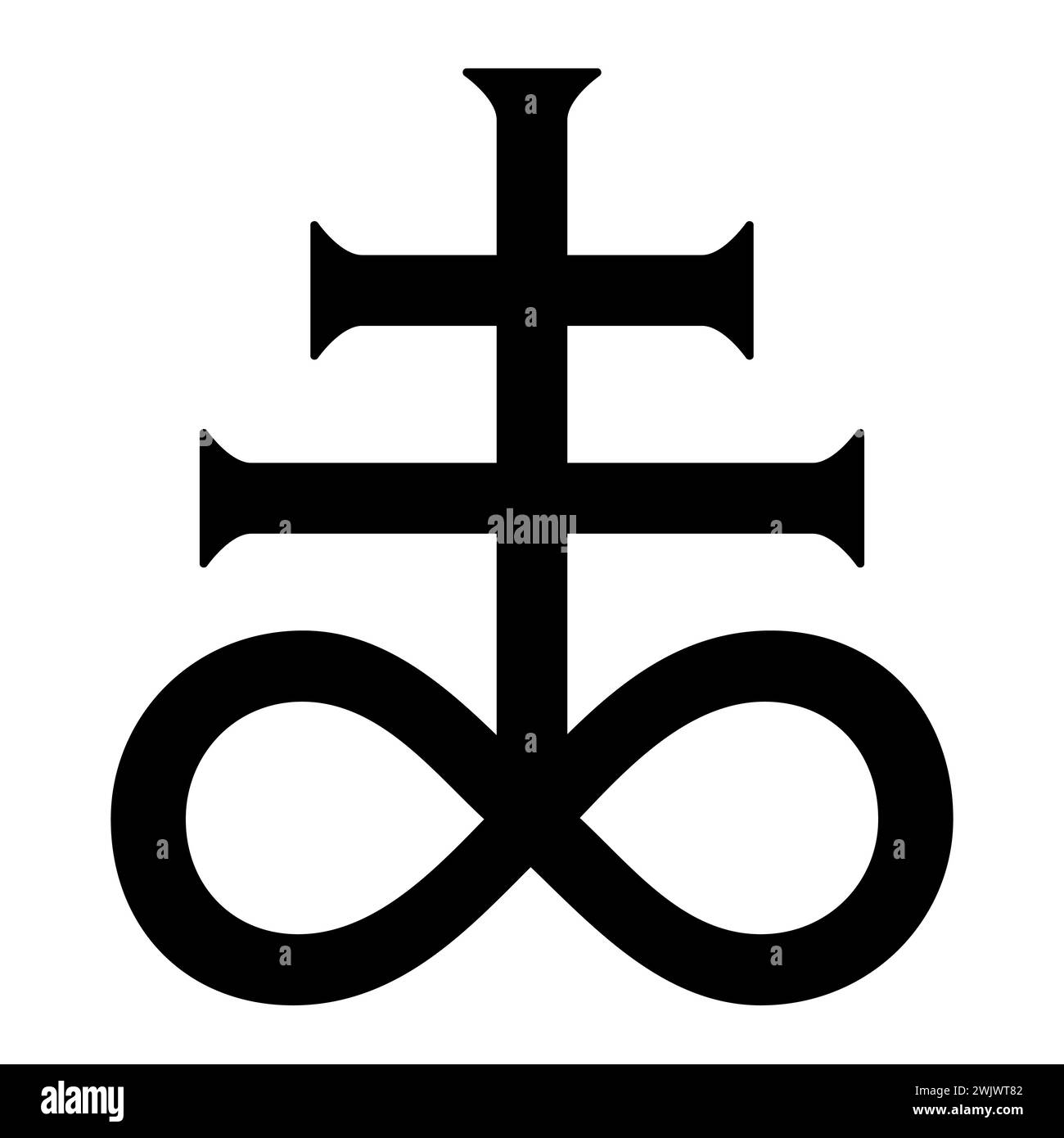Leviathan Satan Cross, schwarz-weiße Silhouette Illustration des alchemistischen Symbols für Schwefel-schwarzes Schwefel-Symbol Stock Vektor