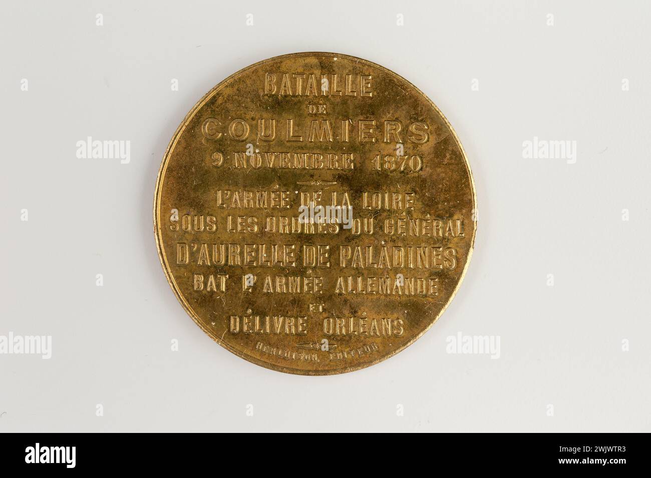 Carnavalet Museum, Medaillensammlung Rechte Registrierung auf zehn Zeilen; umgekehrte regionale Karte von Coulmiers, westlich von Orleans. Stockfoto