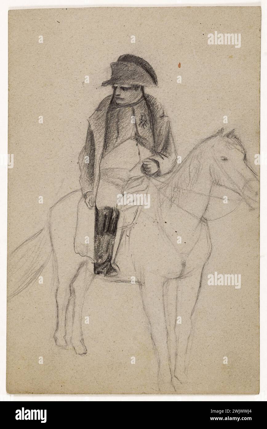 Arthur-Joseph Guéniot (1866-1951). Napoleon zu Pferd (vorne); Junges schlafendes Kind (hinten). Graphit-Bleistift. Museum der Schönen Künste der Stadt Paris, Petit Palais. Zeichnung, 19. XIX. 19. 19. 19. 19. 19. Jahrhundert, 20. XX. XX. 20. Jahrhundert Stockfoto