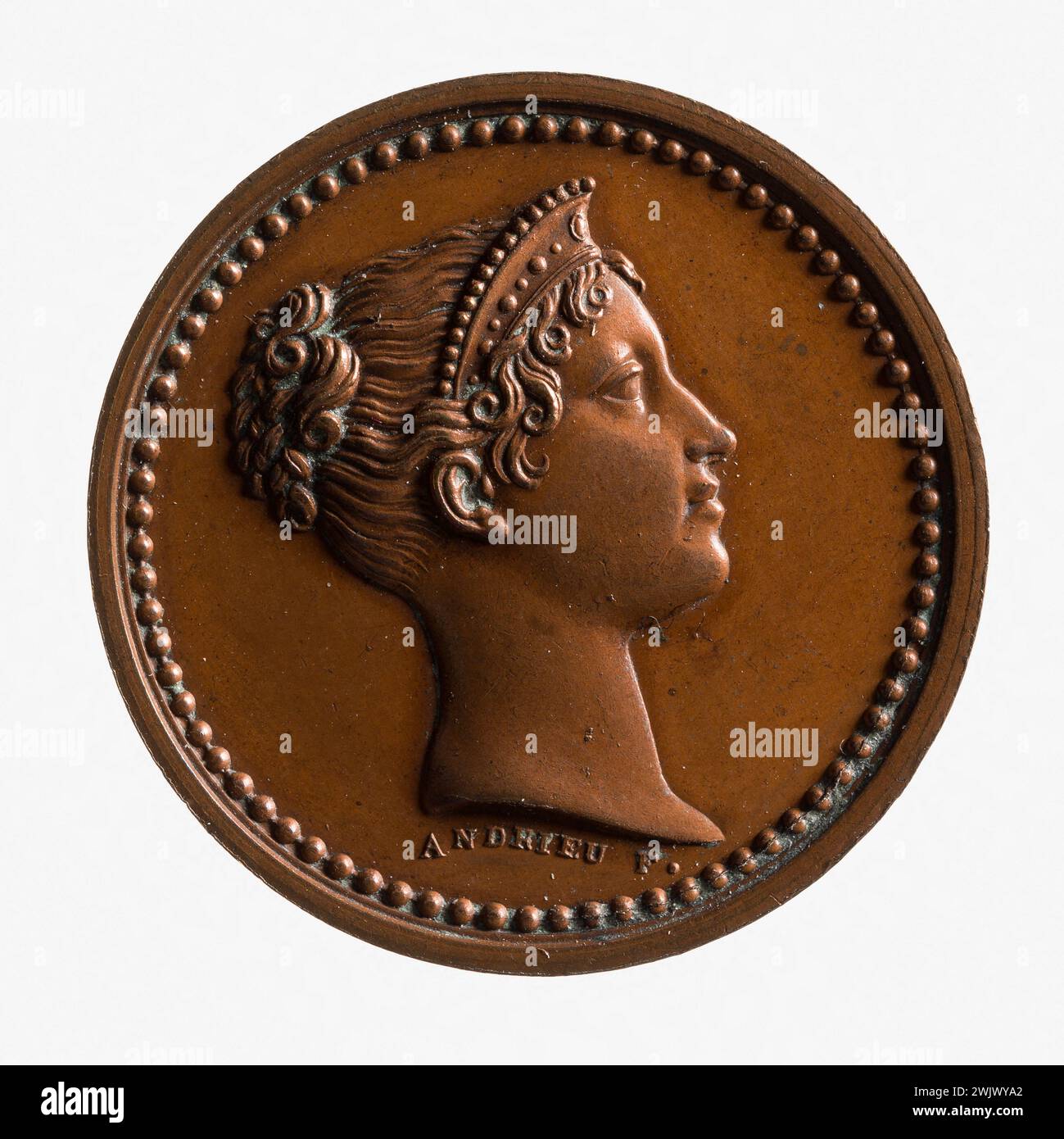 Bertrand Andrieu (1761–1822) und Nicolas Brenet. Besuch der Kaiserin Marie-Louise in La Monnaie des Medals, Kupfer, 1813. Paris, Musée Carnavalet. Medaille, Numismatik Stockfoto