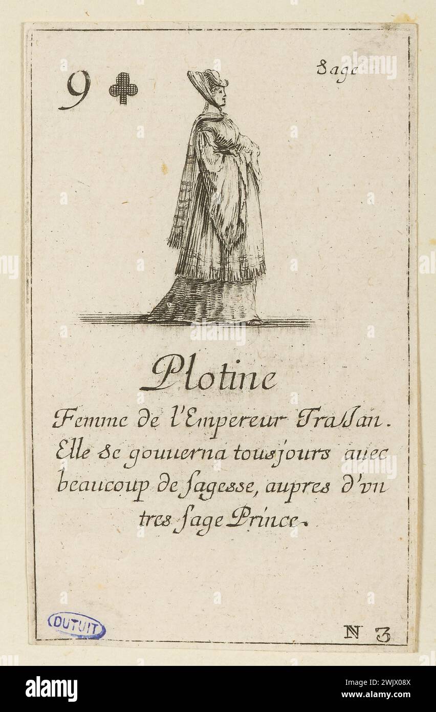 Della Bella, Stefano (dit étienne de la Belle) (Nr. 1610-05-18-D.1664-08-22), berühmtes Spiel der Königinnen. Plotine. 51. Nummer einer Serie von 52 Stück. (A. de Vesme 639; Dutuit 118) (Haupttitel), 1644. Ätzen. Petit Palais, Museum der Schönen Künste der Stadt Paris. Stockfoto