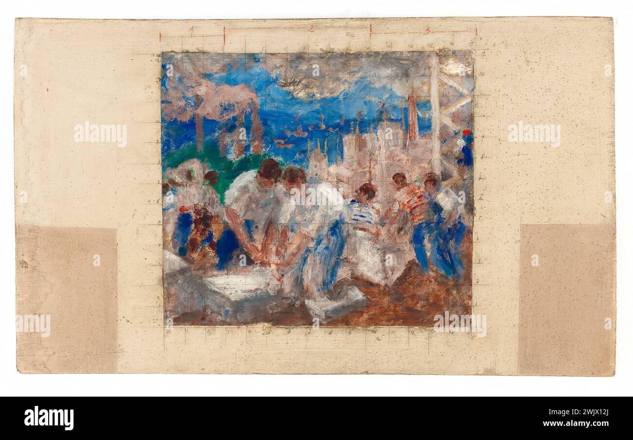 Jean-Alfred Adler (1899-1942). „Männliche Arbeit. Zeichnung für die Schule in der Rue Kuss. Öl auf Sperrholzpapier. 1933. Museum der Schönen Künste der Stadt Paris, Petit Palais. 60364-2 Contreplate, Schulrue Kuss, Skizze, Öl auf Klebepapier, Männerarbeit, Arbeit Stockfoto