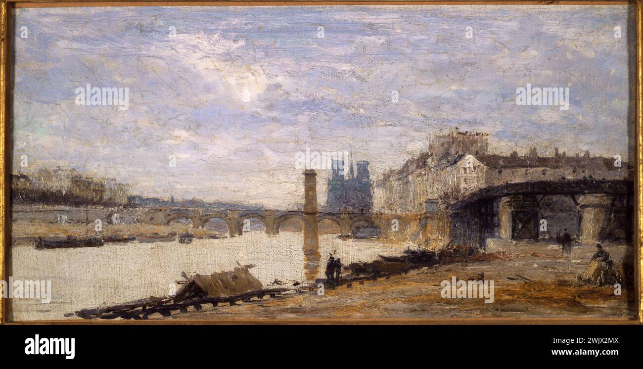 Charles-Emile Cuisin (1832-1900). Pont de la Tournelle, Ile Saint-Louis und L'Estacade, von Île Louviers (aktueller Boulevard Morland) aus gesehen. Paris (IV. Bezirk). Öl auf Leinwand. Paris, Carnavalet Museum. 76086-26 Boulevard Morland, Estacade, Canvas Oil, Ile Louvriers, Ile Saint-Louis, IVEME IVE IV 4. 4. 4. Arrondissement, Stadtlandschaft, Pont de la Tournelle, XXEME SIECLE Stockfoto