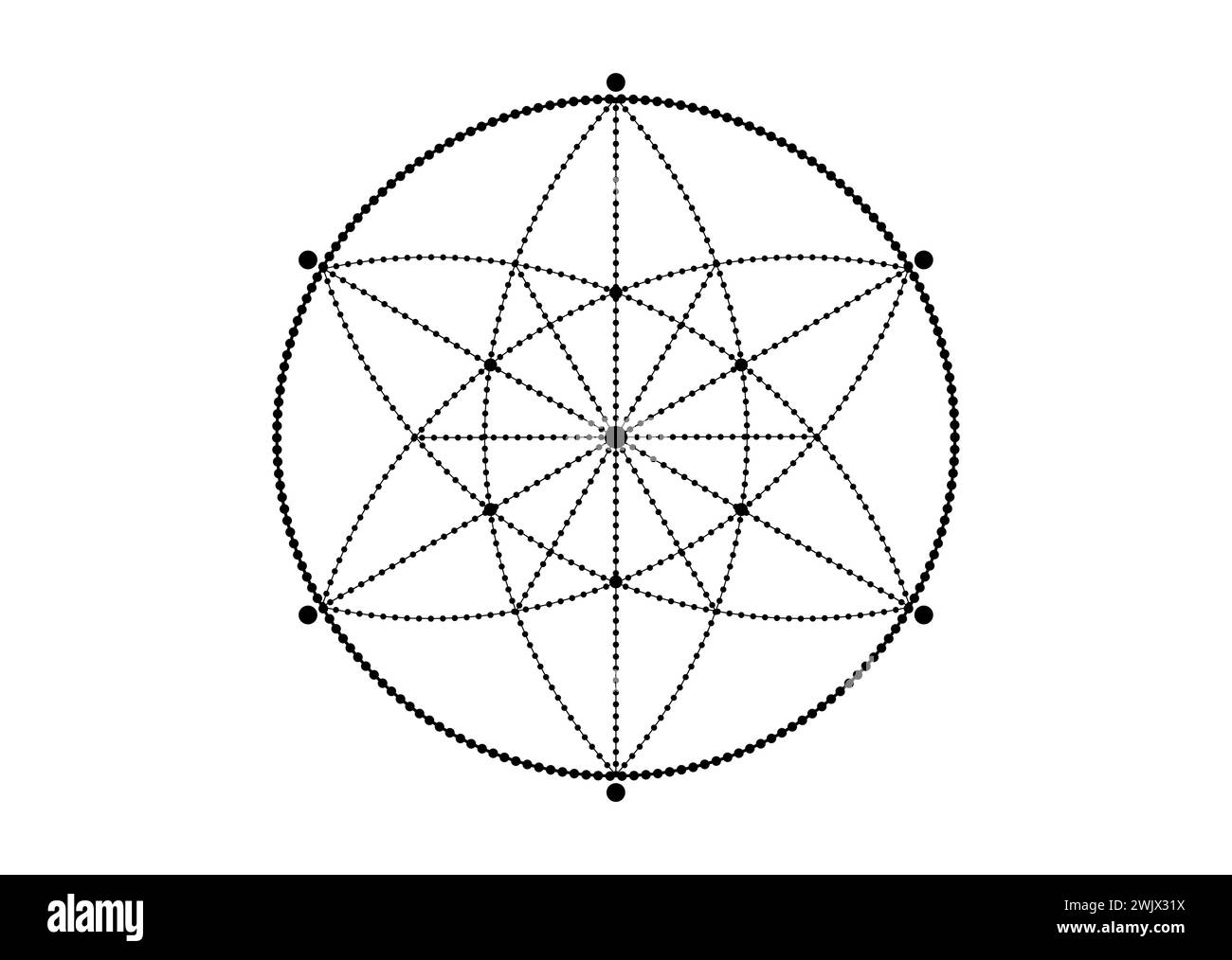 Same of Life Symbol Sacred Geometry Tattoo. Geometrisch-mystische Mandala der Alchemie-esoterischen Blume des Lebens. Schwarzer Vektor göttliches meditatives Amulett Isolat Stock Vektor