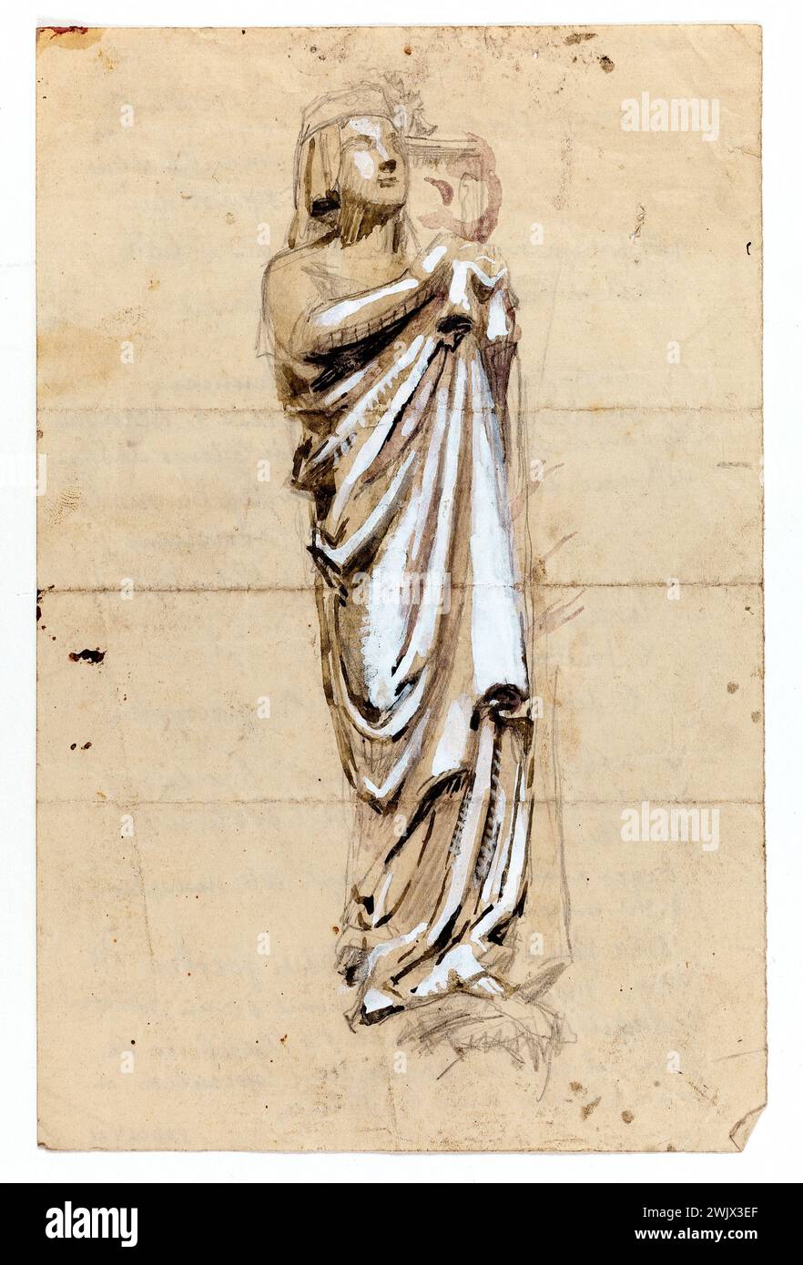 Maurice Denis (1870-1943). "Jungfrau und Kind". Bleistift, braune Tintenwäsche, Aquarelle, Gouache, silberne Paillons auf Büttenpapier. 1920-1925. Museum der Schönen Künste der Stadt Paris, Petit Palais. 60724-6 Katholik, Christ, Bleistift, Christus, Zeichnung, braune Tinte, Kind, Gouache, Silbersilber, Heilig, Aquarell Stockfoto