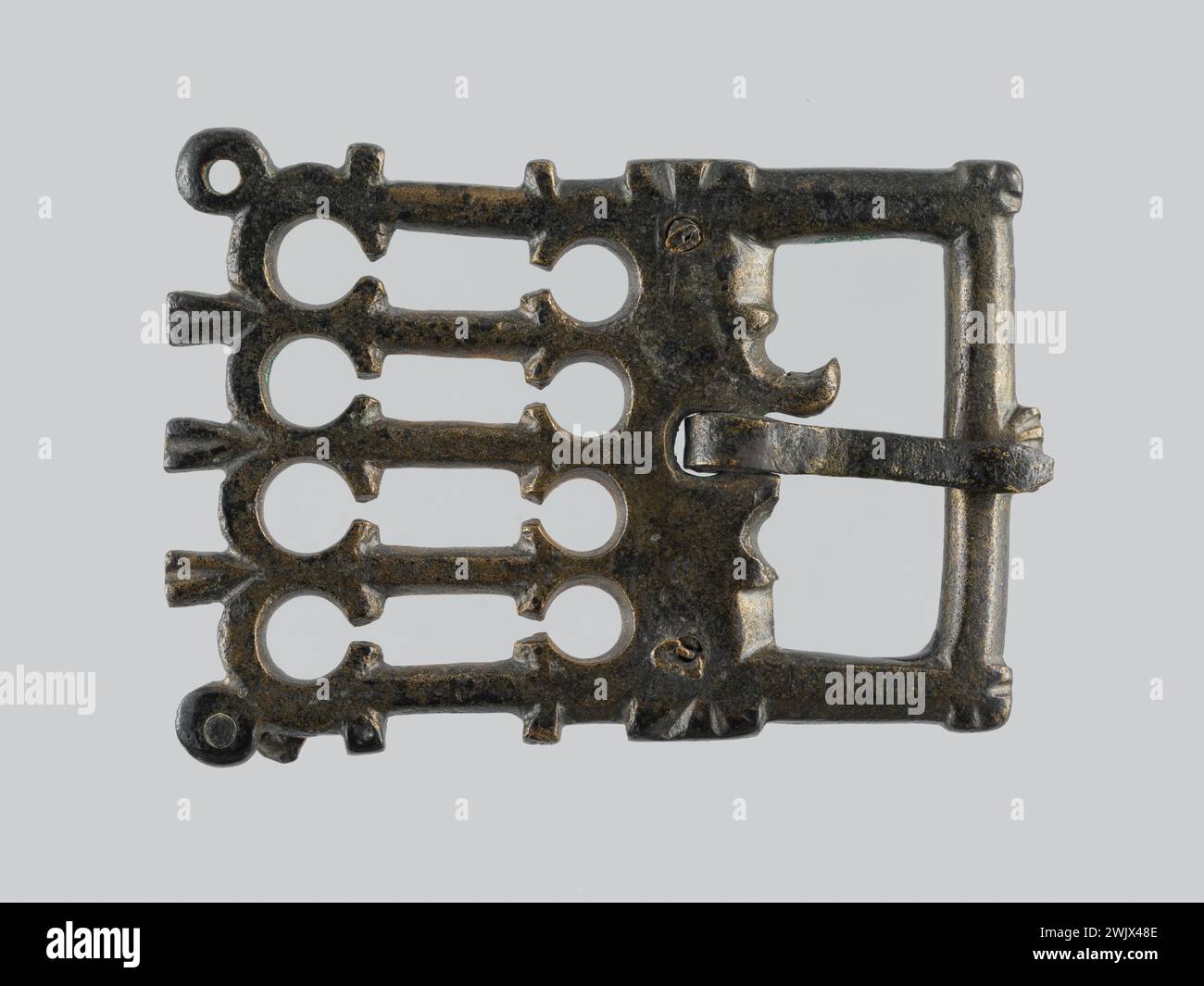 Back-Blatt für Riemen (gebräuchlicher Name). Kupferlegierung. Carnavalet Museum, Geschichte von Paris. Stockfoto