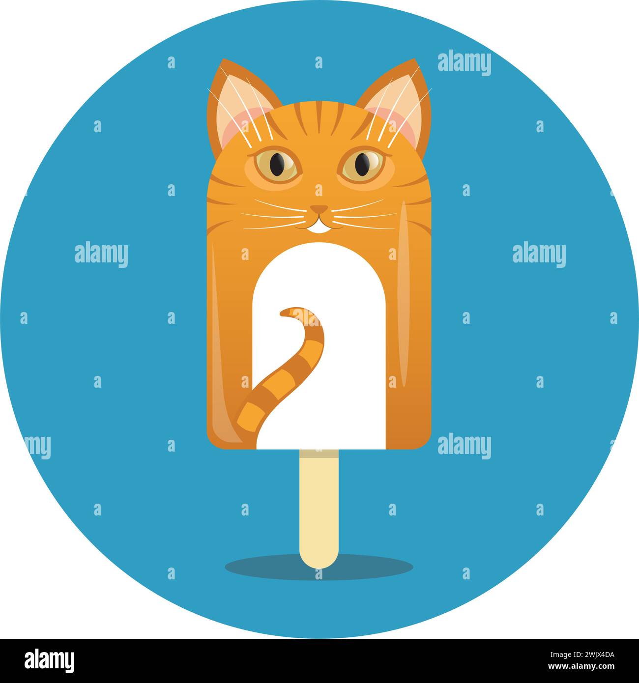 Katzenförmiges Eis, komplett mit haselnussbraunen Augen und einem Schwanz, verleiht dem klassischen Sommergenuss eine unterhaltsame Note Stock Vektor