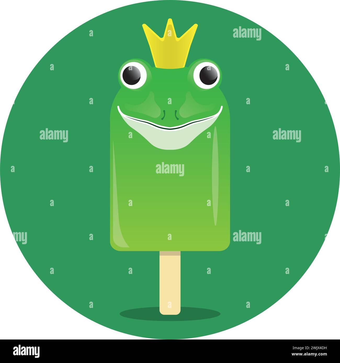 Skurriles grünes Froscheis mit Krone, das auf das Märchen des Froschprinzen verweist, der sich in einen menschlichen Prinzen verwandelt, wenn kis Stock Vektor