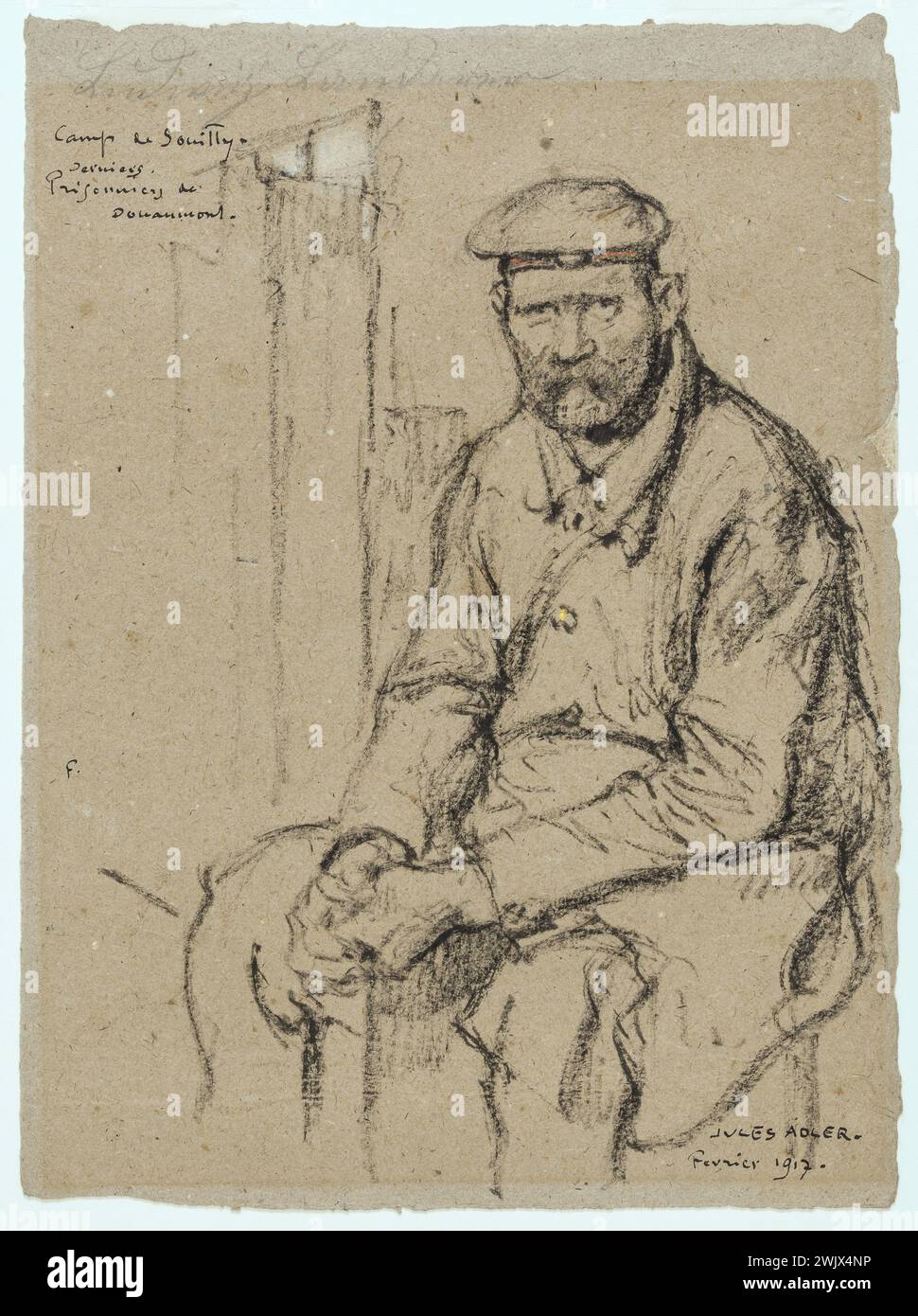 Jules Adler (1865-1952). Krieg 1914-1918. „Souilly Camp. Letzte deutsche Gefangene. Februar 1917. Museum der Schönen Künste der Stadt Paris, Petit Palais. Jahr 1917, Jahre zehn 1910 10, deutsche Armee, sitzend, Gefangenenlager, Zeichnung, Großer Krieg, Krieg 14-18, Krieg 1914-1918, Mann, Militär, erster Weltkrieg, Gefangener, deutscher Gefangener, Porträt, Soldat, XX. XX. 20. 20. Jahrhundert Stockfoto