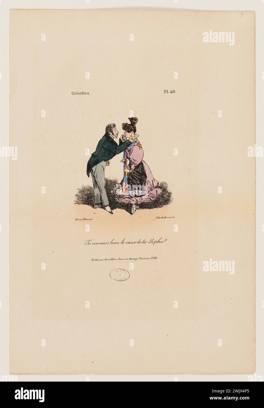 Monnier, Henry Bonaventure (Nr. 1799-06-07-D.1877-01-03), kennst du das Herz deiner Sophie gut? (Eingetragener Titel (Schreiben)), 1827. Farblithographie auf gewebtem Papier. Balzac Haus. Stockfoto
