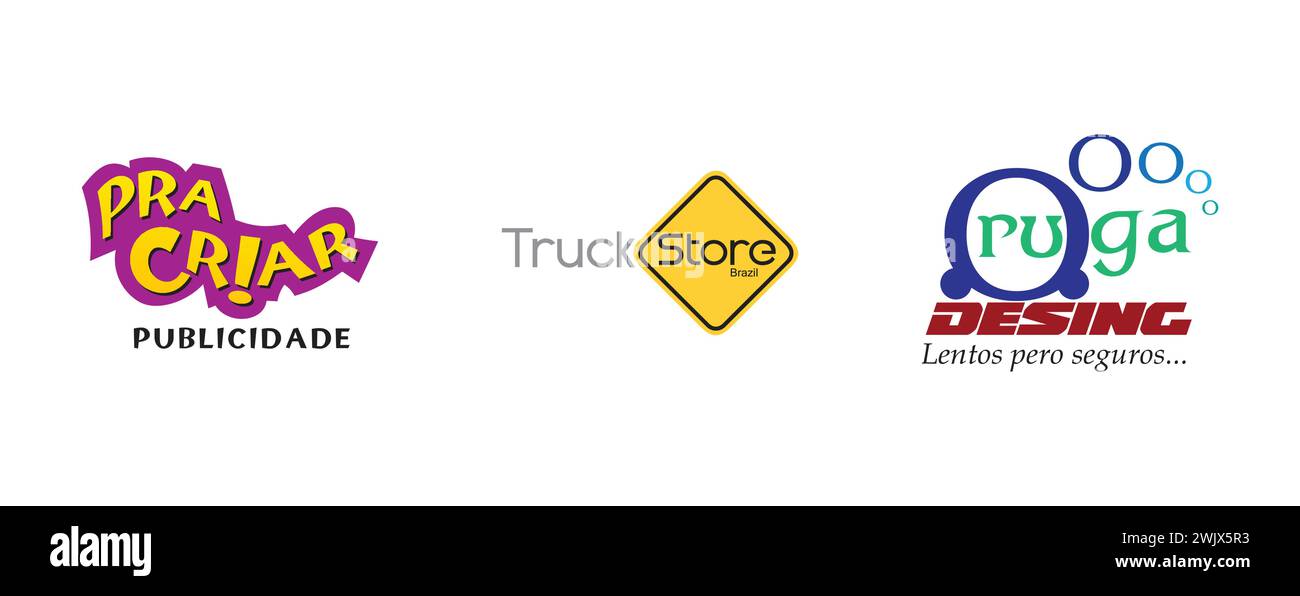 Oruga Desing, Pra Criar, TruckStore. Redaktionelle Logokollektion für Kunst und Design. Stock Vektor