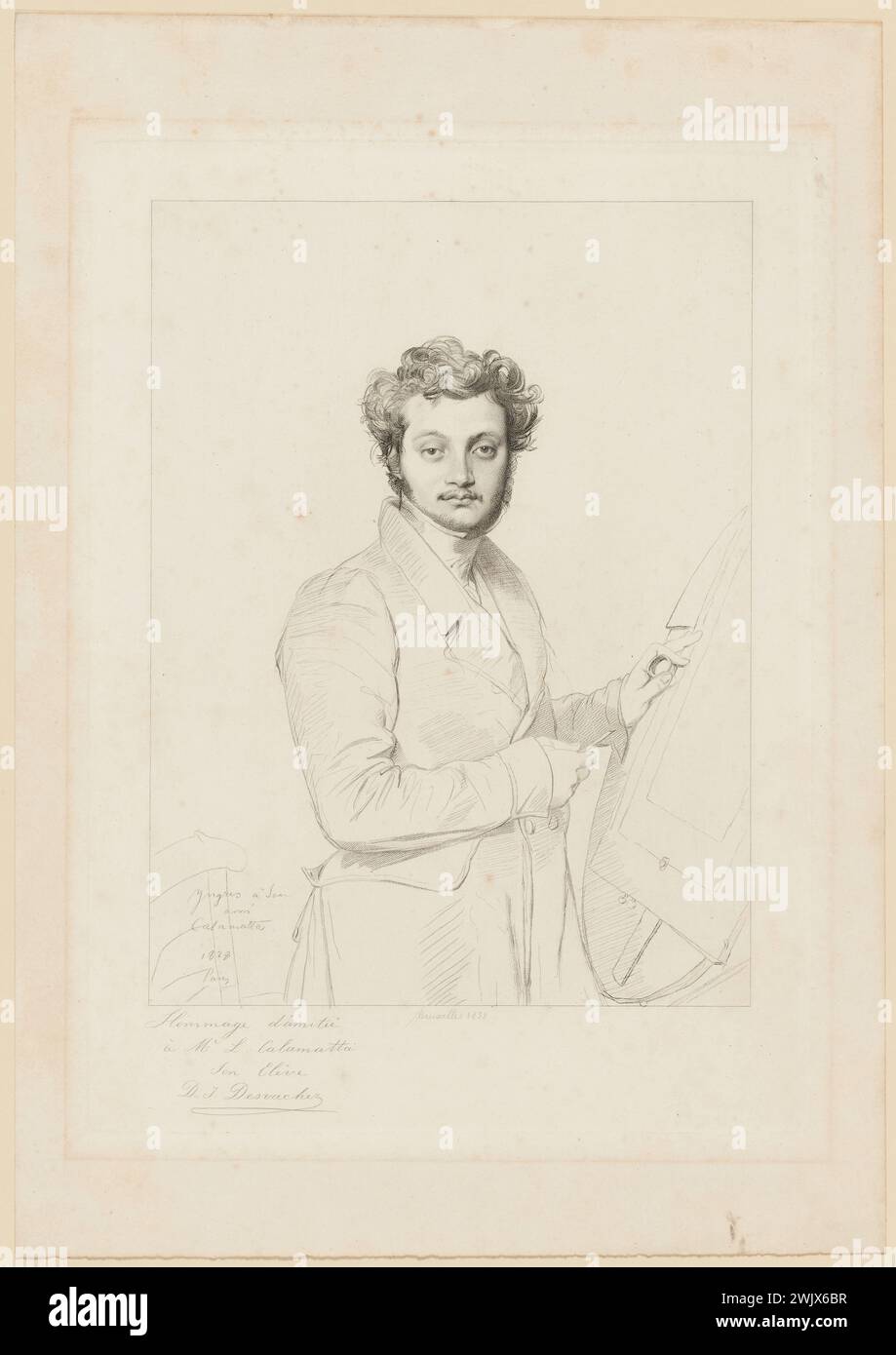 Desvachez, David-Joseph (Nr. 1822-D.1902), der Calamatta-Kupferstecher nach Ingres, IFF 1 (Haupttitel), 1858. Faksimile Bleistiftschilder auf Pergament, Petit Palais, Museum für Beaux-Arts, Paris. Stockfoto