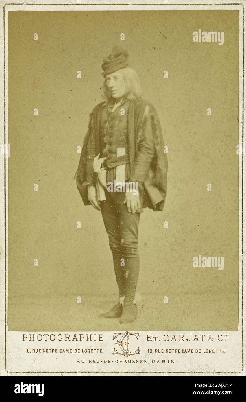 Richard in der Rolle der Gringoire, in „Notre-Dame de Paris“ von Paul Foucher, nach dem Roman von Victor Hugo, im Théâtre des Nations (heute Theater der Stadt). Paris (ivème arr.), 7. Juni 1879. Besteuerung von Albuminpapier. Fotografie von Etienne Carjat (1828-1906). Paris, das Haus von Victor Hugo. 76325-28 französischer Schauspieler, theatrale Haltung, französischer Komiker, Szenenkostüm, Fußporträt, 19. XIX. 19. 19. Jahrhundert Stockfoto