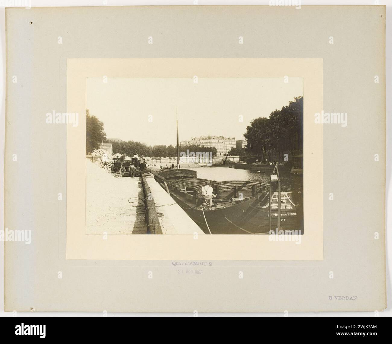 Quai d'Anjou, 4. Arrondissement, Paris. Fotografie von G. Verdan. Zeichnung mit Gelatino-Silber-Bromure. August 1903. Paris, Carnavalet Museum. 123090-9 Stockfoto