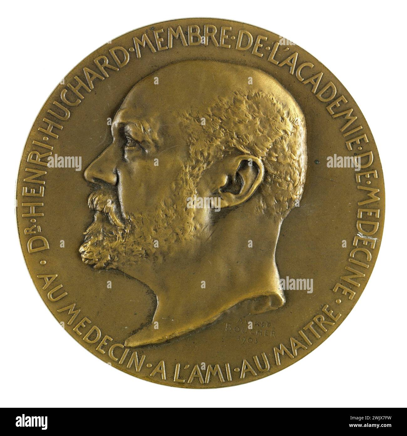 Alfred Boucher (1850-1934). Medaille. Dr. Henri Huchard. Metall, Bronze, 1903. Museum der Schönen Künste der Stadt Paris, Petit Palais. 58753-1 Bronze, Medaille, französischer Arzt, Metall, Numismatik, Profil, Porträt, Rückseite, Gesundheit, Kopf, Fläche Stockfoto