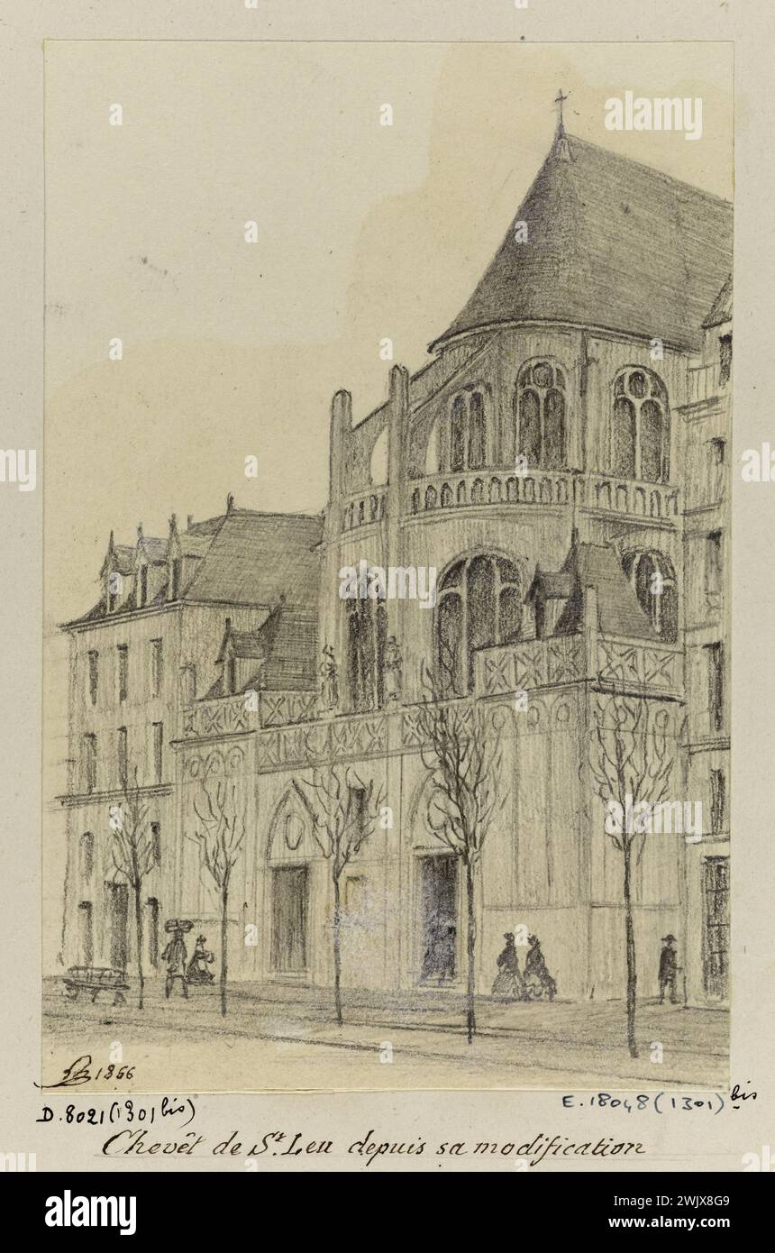 Leymonnere Léon (1803-1879). Das Bett der St. Leu St. Gilles Kirche seit ihrer Modifikation. Bleistift, waschen. 1866. Paris, Museum Carnavalet. 72047-1 katholisch, christlich Chretian, Lavis Bleistift, Kirche Saint-Leu-Saint-Gilles, Fassade, er I 1. Arrondissement Stockfoto