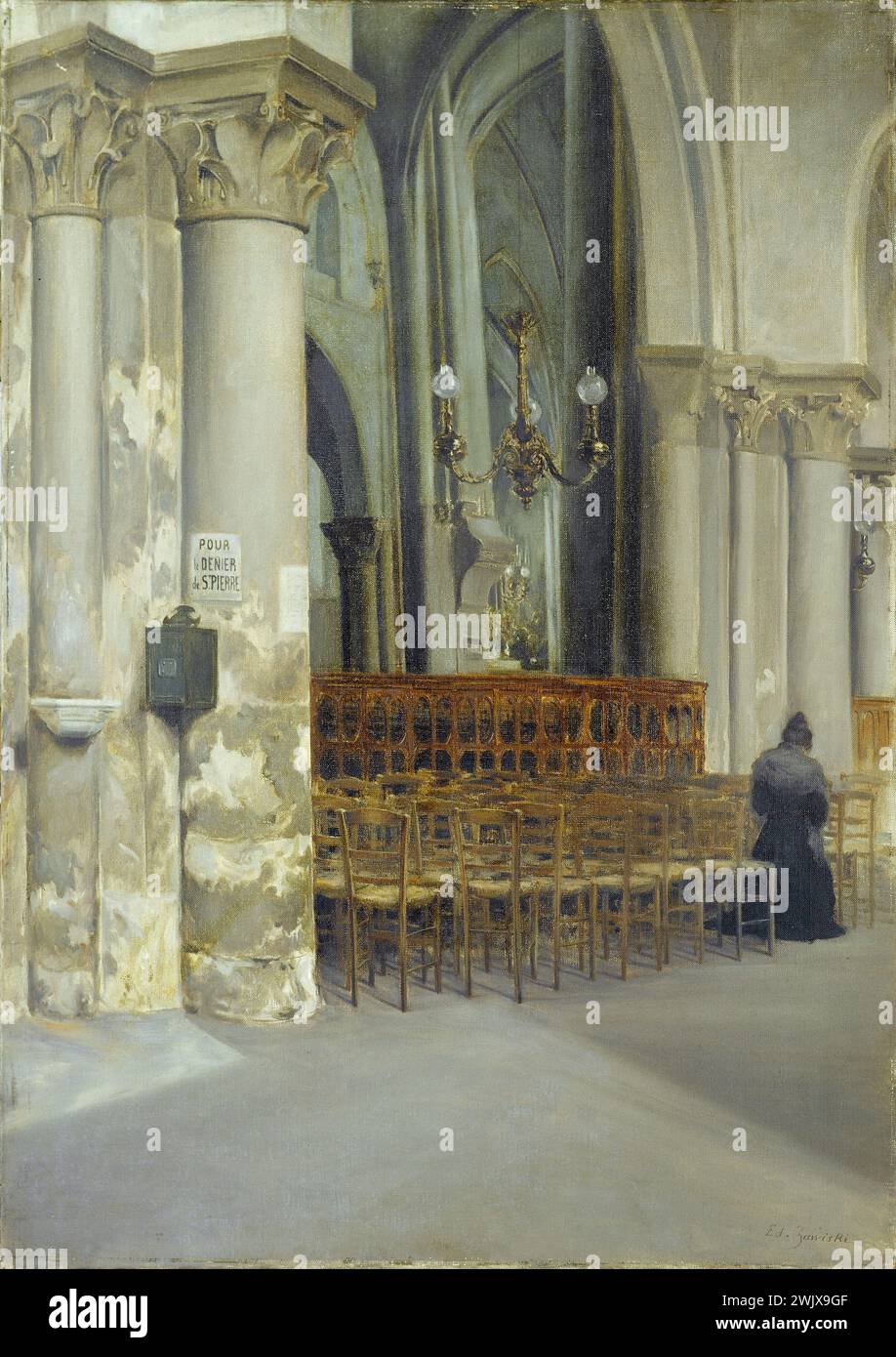 Edouard Zawiski. „Inneres der Kirche Saint-Pierre de Montmartre“. Öl auf Leinwand. Paris, Carnavalet Museum. Arrondissement XVIII, Kirche, Inneres, Kultplatz, Montmartre, bete, Trunk, 18. 18. 18., Öl auf Leinwand Stockfoto