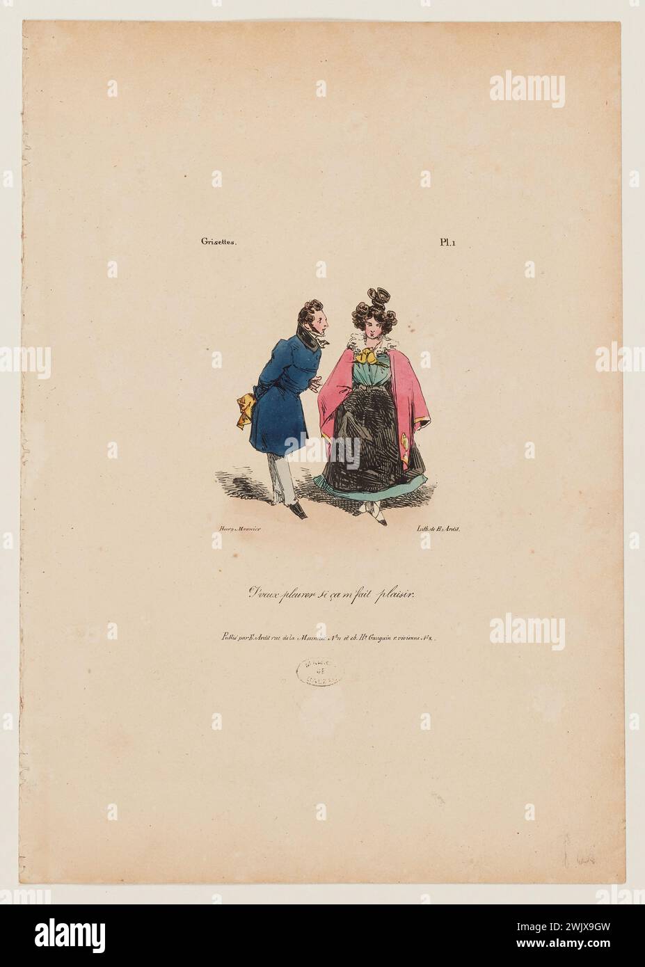 Monnier, Henry Bonaventure (Nr. 1799-06-07-D.1877-01-03), ich möchte weinen, dass ich Spaß habe (registrierter Titel (Brief)). Lithographie auf gewebtem Papier. Balzac Haus. Stockfoto