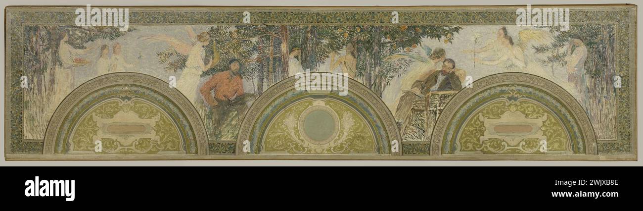 Henri Martin (1860-1943). „Malerei, Literatur“. Skizze für das Rathaus von Paris. Öl auf Leinwand. Museum der Schönen Künste der Stadt Paris, Petit Palais. Allegorie, Dekor, Skizze, Stadthotel, Literatur, Rathaus, Gemälde, 19. XIX. 19. 19. 19. 19. Jahrhundert, Öl auf Leinwand Stockfoto