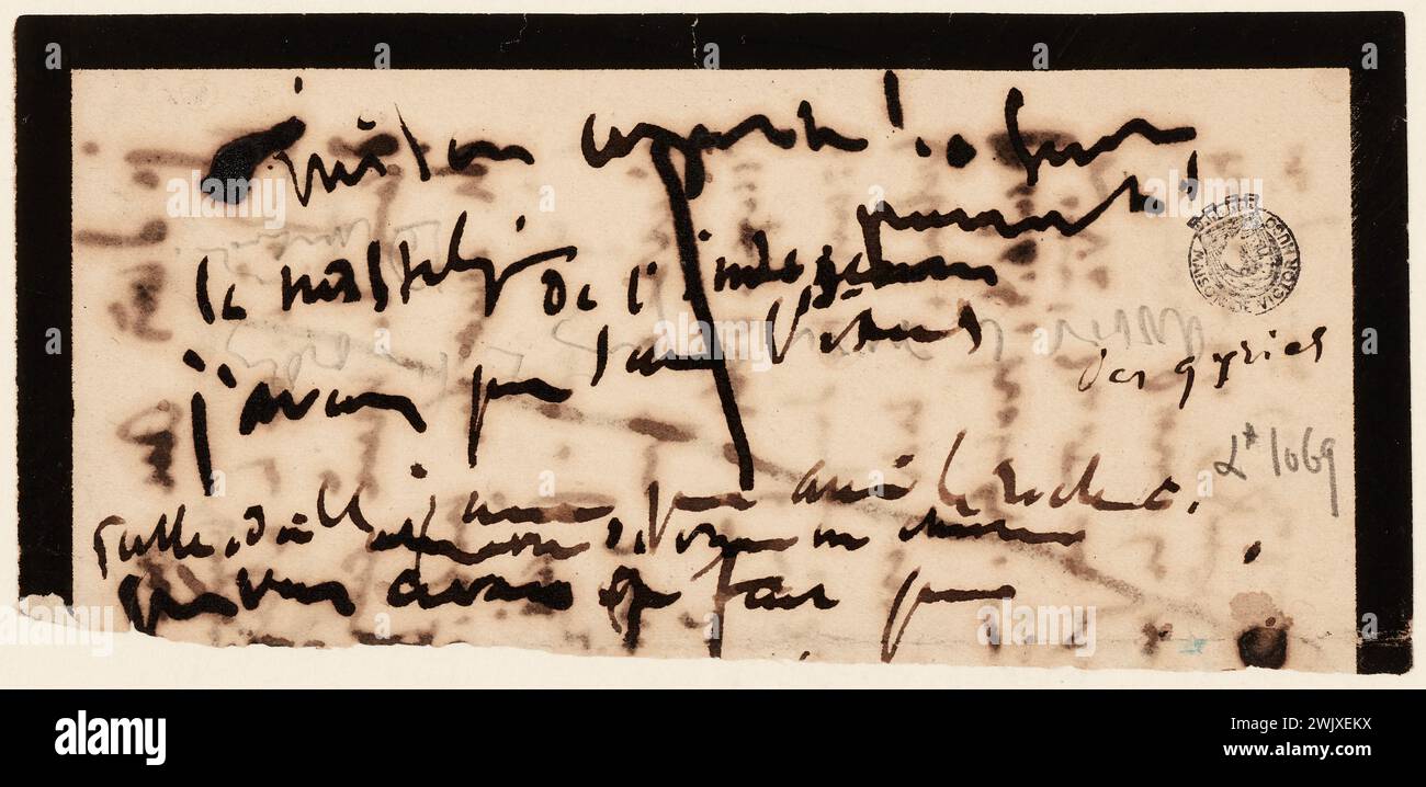 Hugo, Victor (Nr. 1802-02-26-D.1885-05-22), COPEAU für die beiden Funde von Gallus, ESC (Akt II, Szene 4) (Dummy-Titel). Tinte auf Papier. Häuser von Victor Hugo Paris - Guernsey. Stockfoto