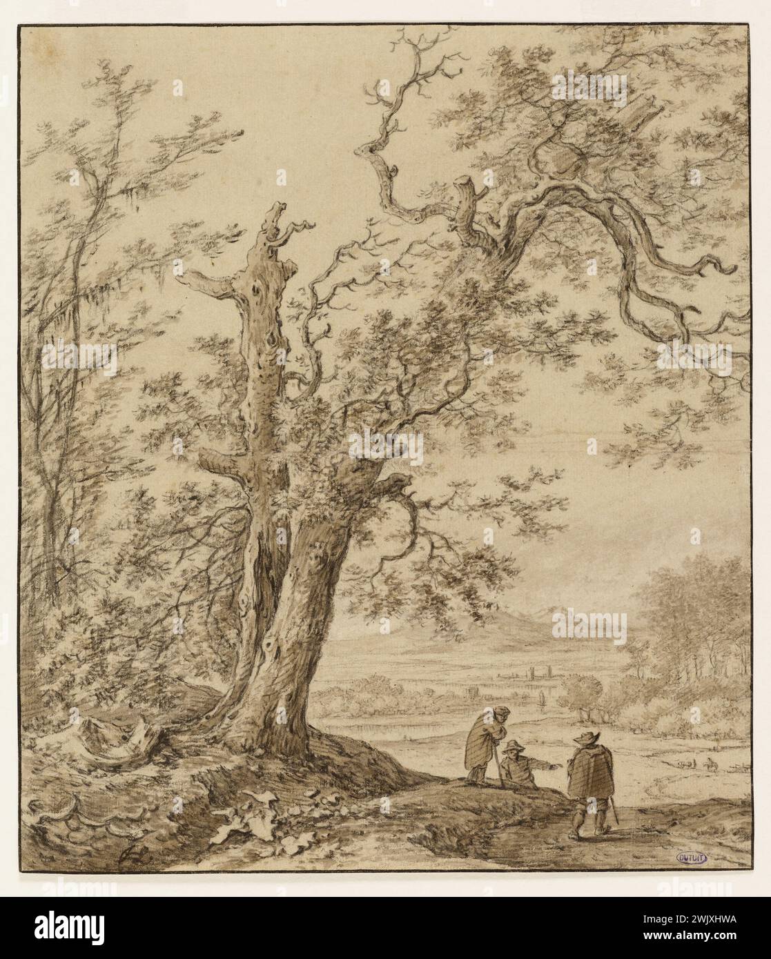 Herman SOUTLEVEN II (1609-1685) (OUHER COURTLEGENE PE Jeune). Le Grand ArRre. Pierre noire it lavist der Bistre. XVIEWENE HEARCLE. MYee des de-Beaux-Arts The La Lame viele der Paris, Petit palaraéa. Baum, zeichnen, diskutieren, Wald, Person, Trunk, 17. 17. 17. 17. 17. 17. 17. 17 17. Jahrhundert, Holz Stockfoto