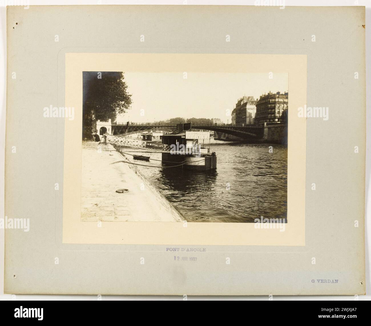 Pont d'Arcole, 4. Arrondissement, Paris. Fotografie von G. Verdan. Zeichnung mit Gelatino-Silber-Bromure. Juli 1903. Paris, Carnavalet Museum. 123092-5 Stockfoto