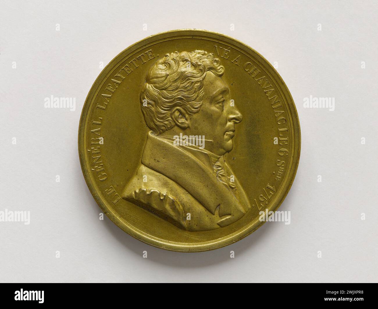 Francois-Augustin Caunois (1787-1859). Gilbert Motier, Marquis de la Fayette (1757–1834), Maréchal de Camp (1782), Stellvertreter der konstituierenden Versammlung (1789–1791), Kommandeur der Nationalgarde (1789–1791), 1835. Verfärbte Bronzé. Paris, Carnavalet Museum. 70707-10 Effigy, Medaille, Numismatik, Profil, Porträt, 19. 19. 19. 19. 19. 19. 19. 19. 19. 19 19. Jahrhundert Stockfoto