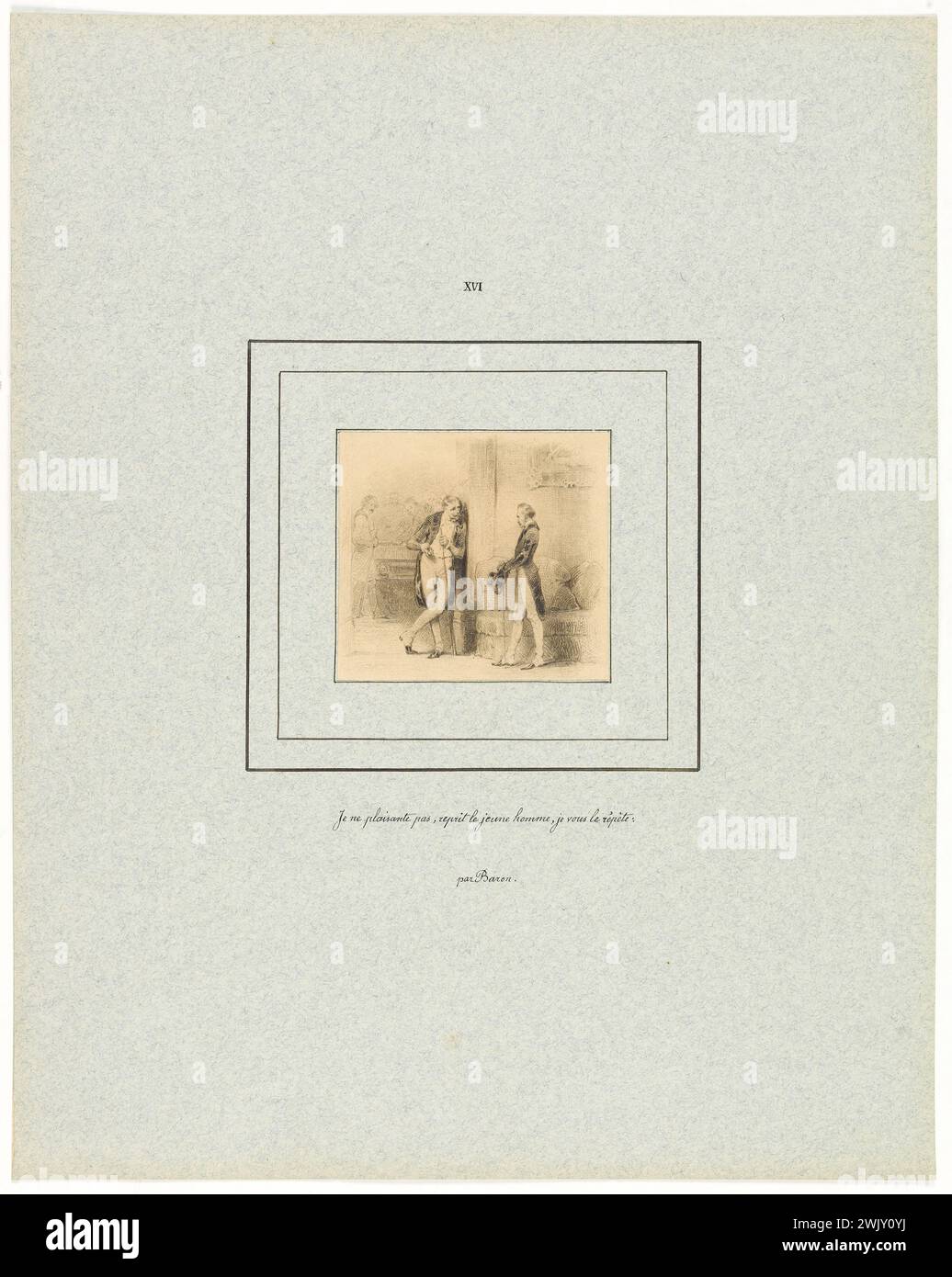 Henri-Charles Baron (1816-1885). Die Haut der Trauer für die Delloye- und Lecou-Ausgabe (1838). "Ich mache keinen Scherz", sagte der junge Mann. Illustration des Werkes von Honoré de Balzac (1799-1850). Bleistiftzeichnung. 1838. Paris, Maison de Balzac. 101565-20 Zeichnung, 19. XIX. 19. 19. 19. 19. 19. 19. 19. Mitte Stockfoto
