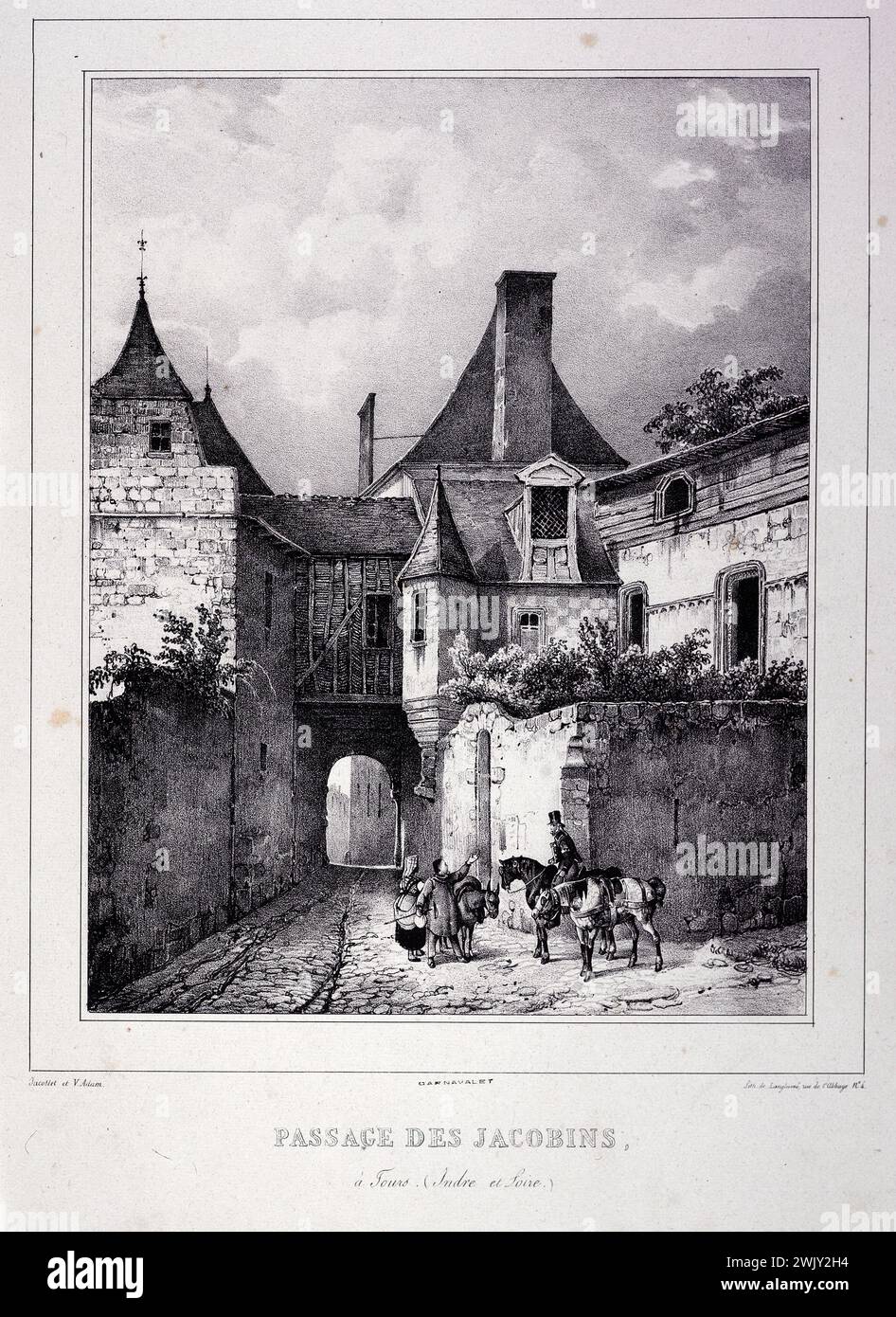 Victor Jean Adam oder Victor Jean Vincent Adam (1801-1866)/Julien Jacottet (1806-1880)/Langlumé. Passage des Jacobins, in Tours (Indre-et-Loire). Dokument des Grafikkabinetts. Lithographie, 1827. Paris, Carnavalet Museum. Cavalier, Dokumentenschrank-Grafiken, Entree, Lithografie, Jacobin Passage, Scene Street, Stadt Stockfoto Victor Jean Adam oder Victor Jean Vincent Adam (1801-1866)/Julien Jacottet (1806-1880)/Langlumé. Passage des Jacobins, in Tours (Indre-et-Loire). Dokument des Grafikkabinetts. Lithographie, 1827. Paris, Carnavalet Museum. Cavalier, Dokumentenschrank-Grafiken, Entree, Lithografie, Jacobin Passage, Scene Street, Stadt Stockfoto