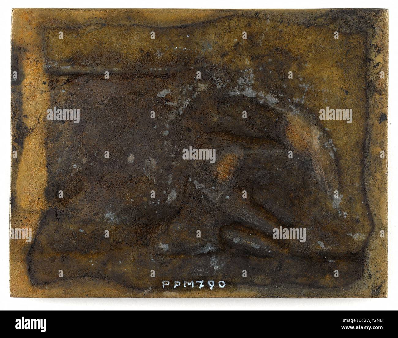 Victor Peter (1840-1918). „Medaillenplatte“. Das Damokles-Messer. Gips. Museum der Schönen Künste der Stadt Paris, Petit Palais. 57551-17 Messer, griechische Mythologie, Numismatik, mythologischer Charakter, Medaillenplatte, Gips Stockfoto