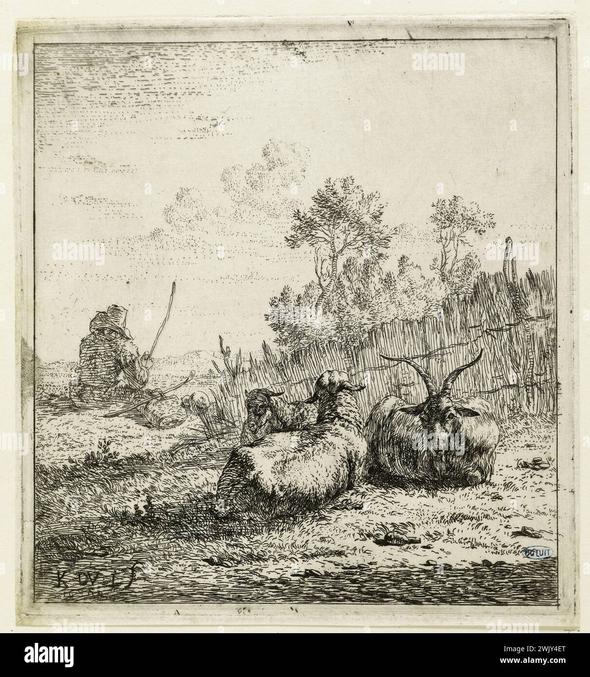 Karel Dujardin (1622-78). Die Ziege und die beiden Schafe (Dutuit 7). Essen, 1653. Museum der Schönen Künste der Stadt Paris, Petit Palais. XVIIEM XVIIth XVII 17. 17. Jahrhundert, Stich Stockfoto