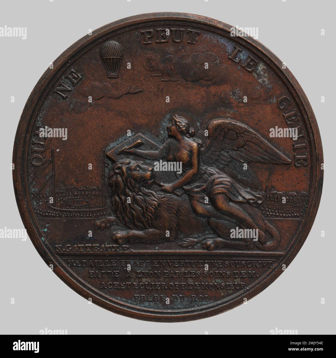 Gatteaux, Nicolas Marie (Nr. 1751-08-02-D.1832-06-21), Aerostatic Experiences of Lyon (Haupttitel), 1784. Bronze. Petit Palais, Museum der Schönen Künste der Stadt Paris. Stockfoto