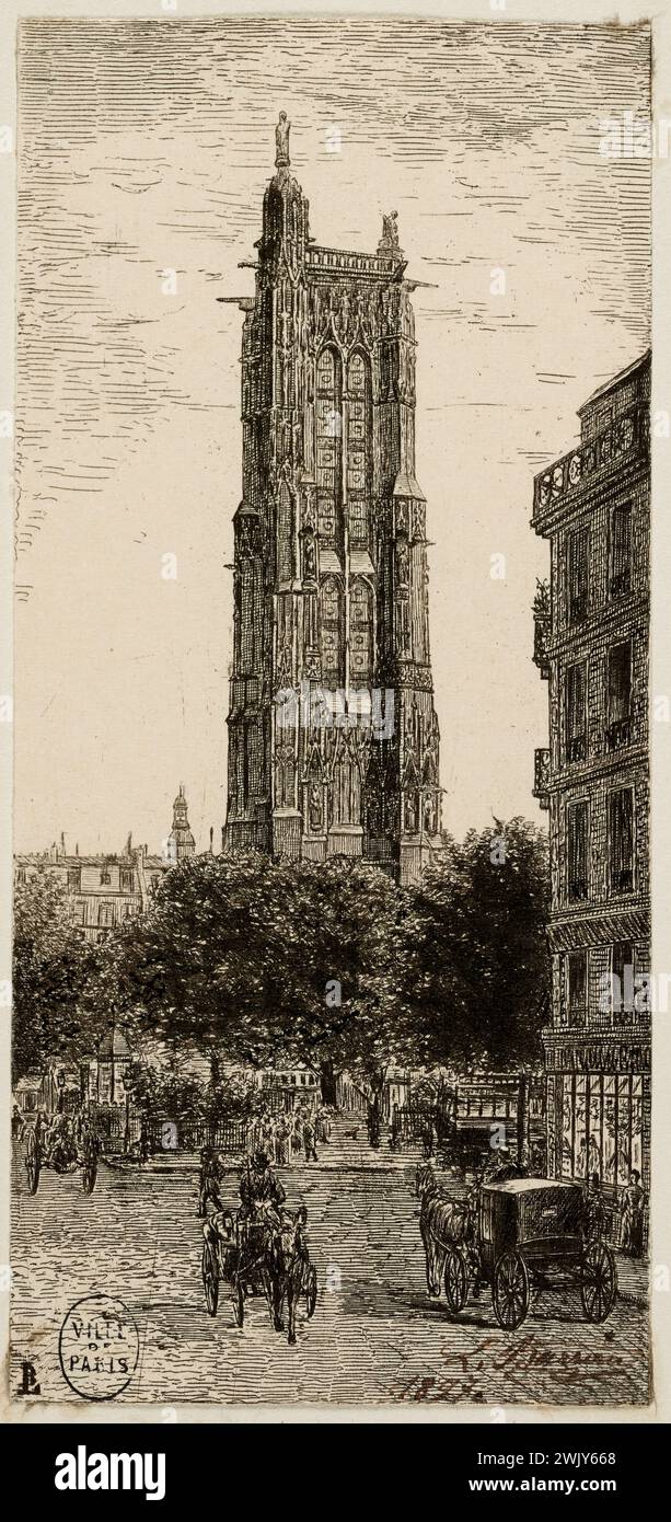 Unbekannt, La Tour Saint-Jacques, Square de la Tour Saint-Jacques, 4. Arrondissement, Paris. (Dummy-Titel). Der photomécanische Prozess. Carnavalet Museum, Geschichte von Paris. Stockfoto