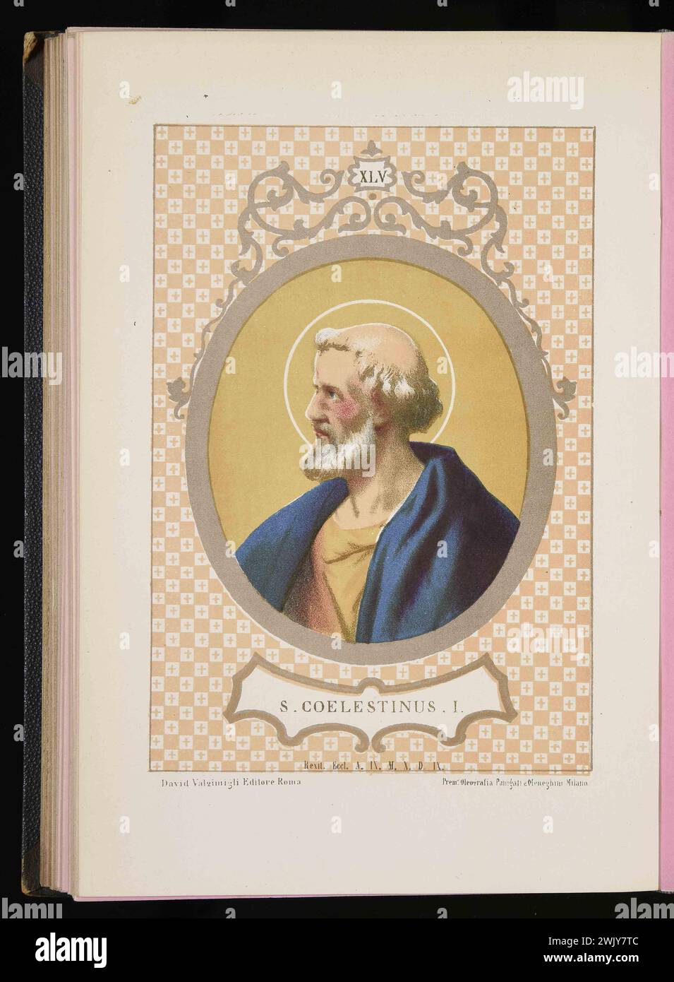 Ein Kupferstich von Papst Coelestine aus dem Jahr 1879, der von 422 bis 432 Pontiff war. Er war der 43. Papst Stockfoto