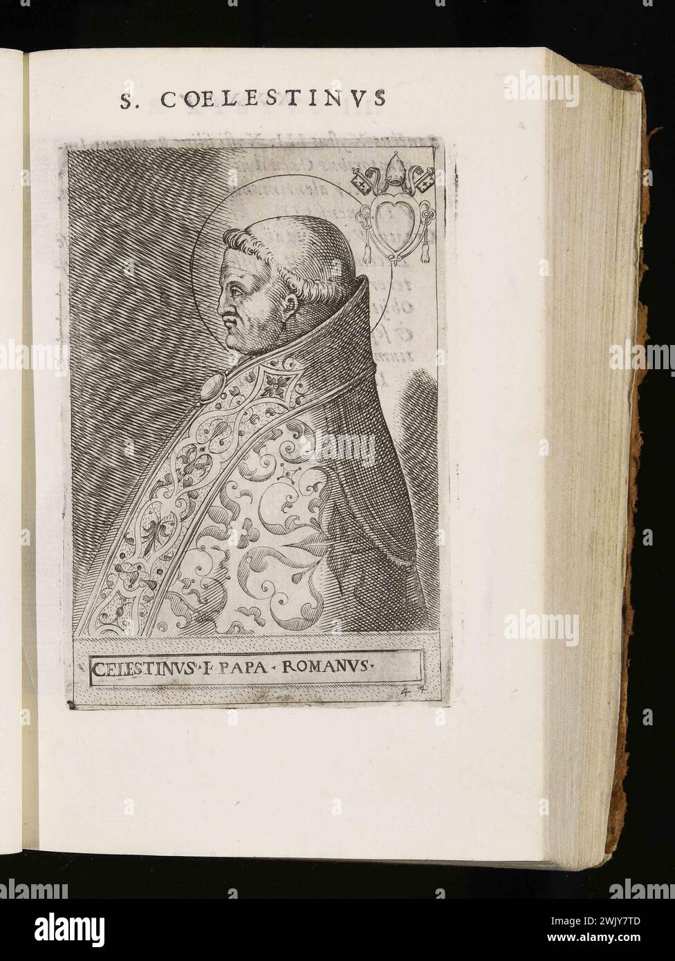 Ein Kupferstich von Papst Coelestine aus dem Jahr 1580, der von 422 bis 432 Pontiff war. Er war der 43. Papst Stockfoto