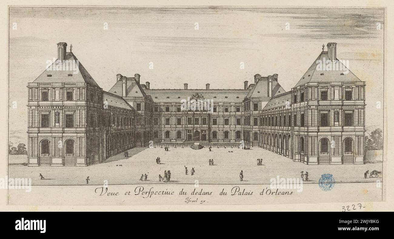 Della Bella, Stefano (dit étienne de la Belle) (Nr. 1610-05-18-D.1664-08-22), verschiedene Ausblicke auf bemerkenswerte Orte aus Italien und Frankreich. Blick und Perspektive auf das Palais d'Orléans. (A. de Vesme 860; Dutuit 165) (Haupttitel). Ätzen. Petit Palais, Museum der Schönen Künste der Stadt Paris. Stockfoto