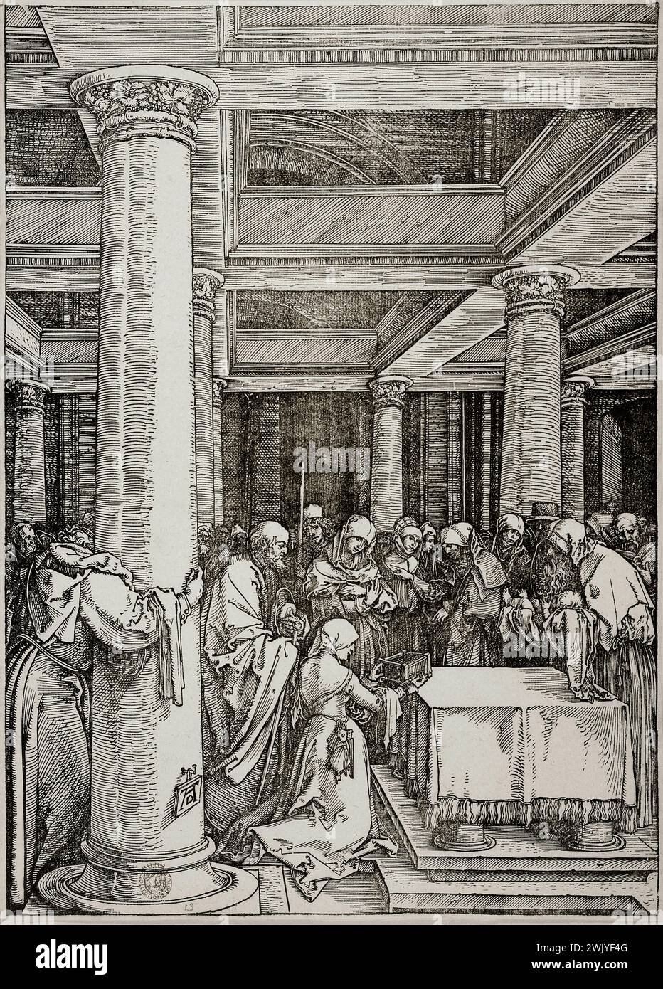 Albrecht Dürer (1471-1528). "Das Leben der Jungfrau" (Präsentation im Tempel) B 88. Petit Palais, Museum der Schönen Künste der Stadt Paris. Bibel, katholisch, christlich, Kind, Neues Testament, Präsentation, Heilig, Jungfrau, Tempel Stockfoto