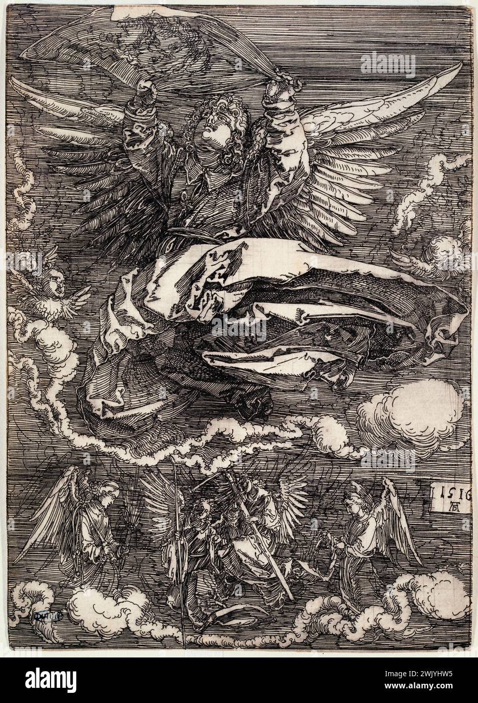 Albrecht Dürer (1471-1528). Der Schleier des heiligen Gesichts, das von einem Engel geführt wird (Bartsch 26). 1516. Museum der Schönen Künste der Stadt Paris, Petit Palais. 77213-22 Chretische Kunst, religiöse Kunst, Bibel, Christentum, biblischer Charakter, heiliger Charakter, biblischer Hinterteil, christliche Religion, Renaissance, biblische Szene, religiöse Szene, Lebenschrist, 16. XVI. 16. 16. 16. Jahrhundert, Stich Stockfoto