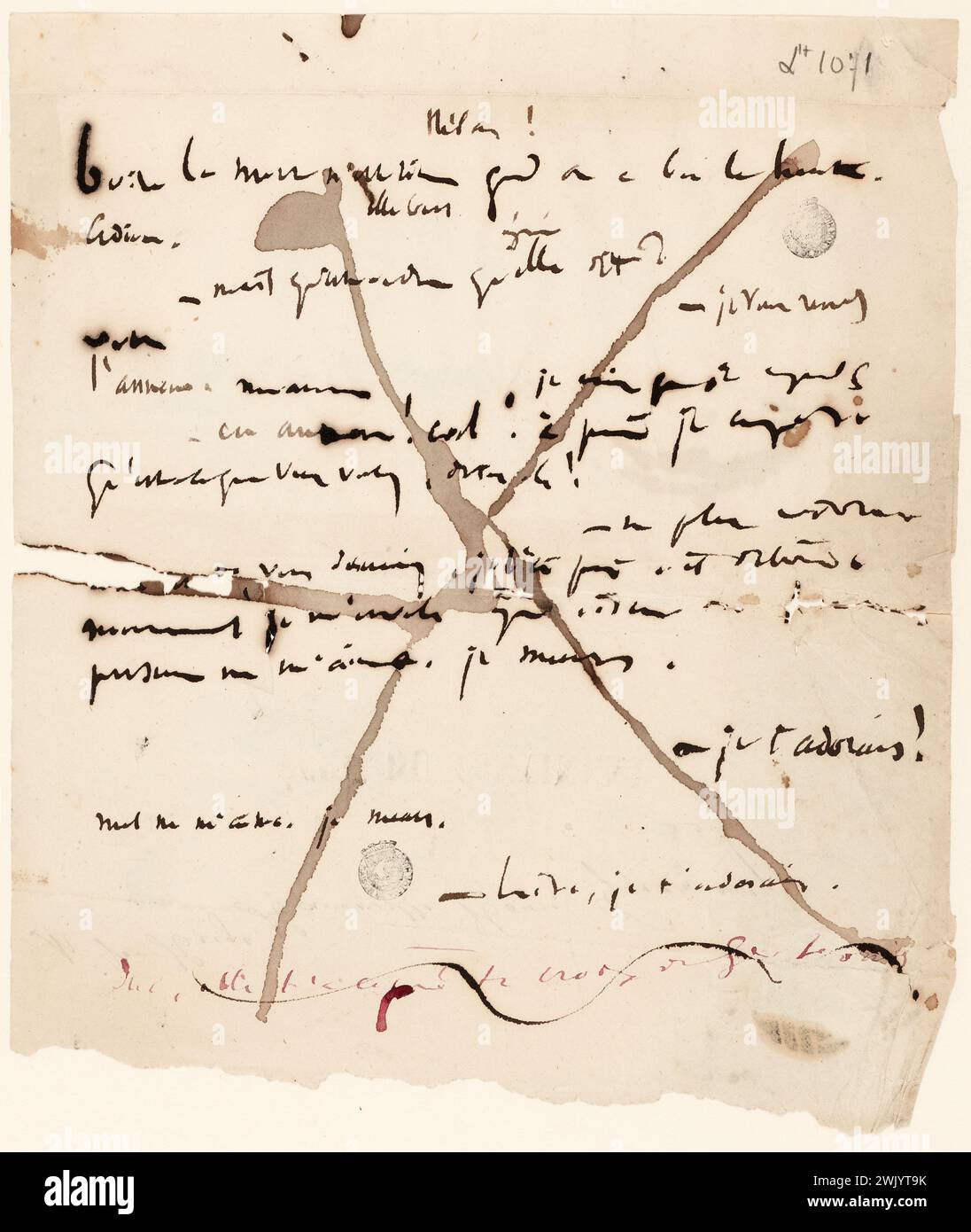 Hugo, Victor (Nr. 1802-02-26-D.1885-05-22), Cotau für die beiden Funde von Gallus, ESC (Akt II, Szene 4, ja Tod ist nichts ...) (Titel - Dummy). Tinte auf Papier. Häuser von Victor Hugo Paris - Guernsey. Stockfoto